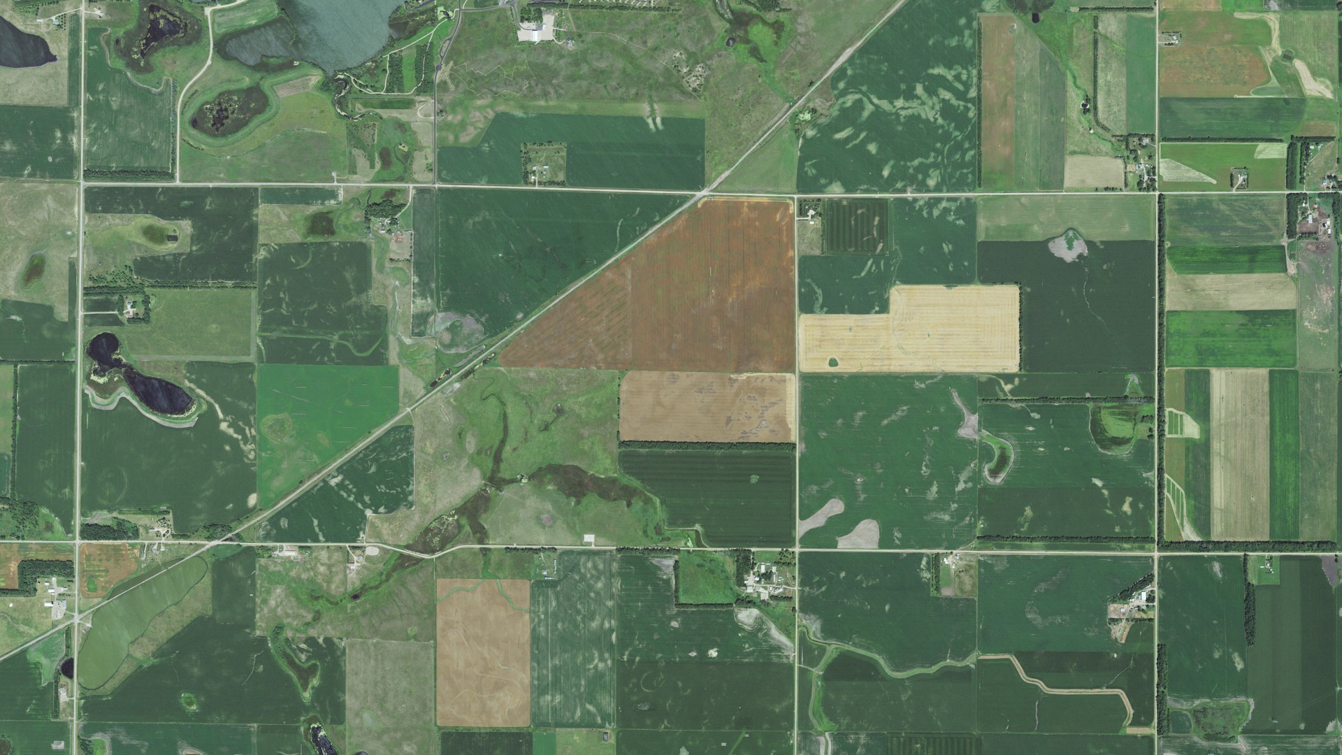 Aerial view of land around Pelican, South Dakota