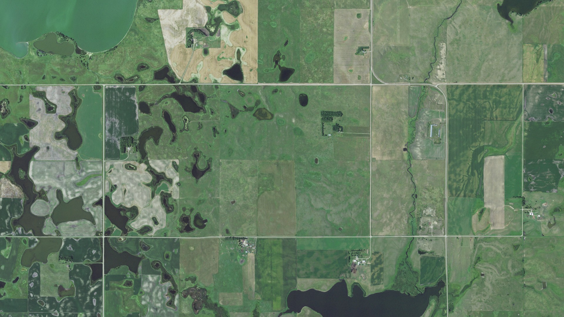 Aerial view of land around Waubay, South Dakota