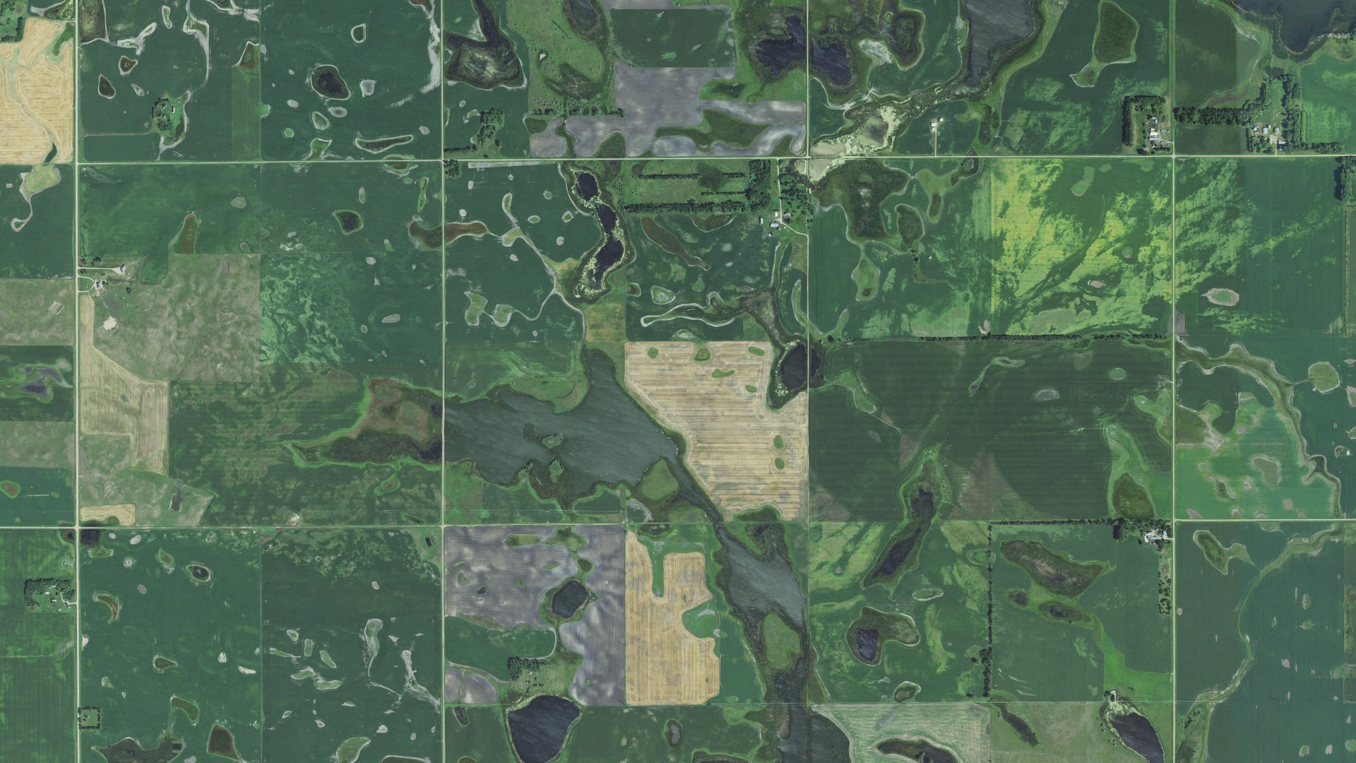 Natural-color aerial photograph of land around Wheatland, South Dakota