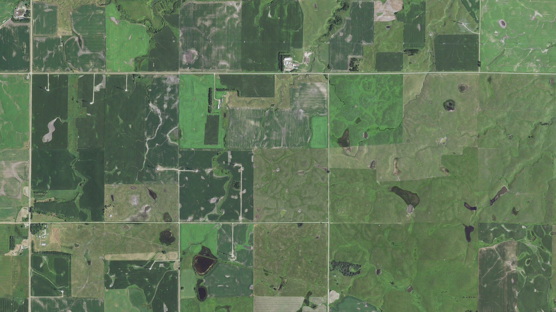 Natural-color aerial photograph of land around Glenwood, South Dakota