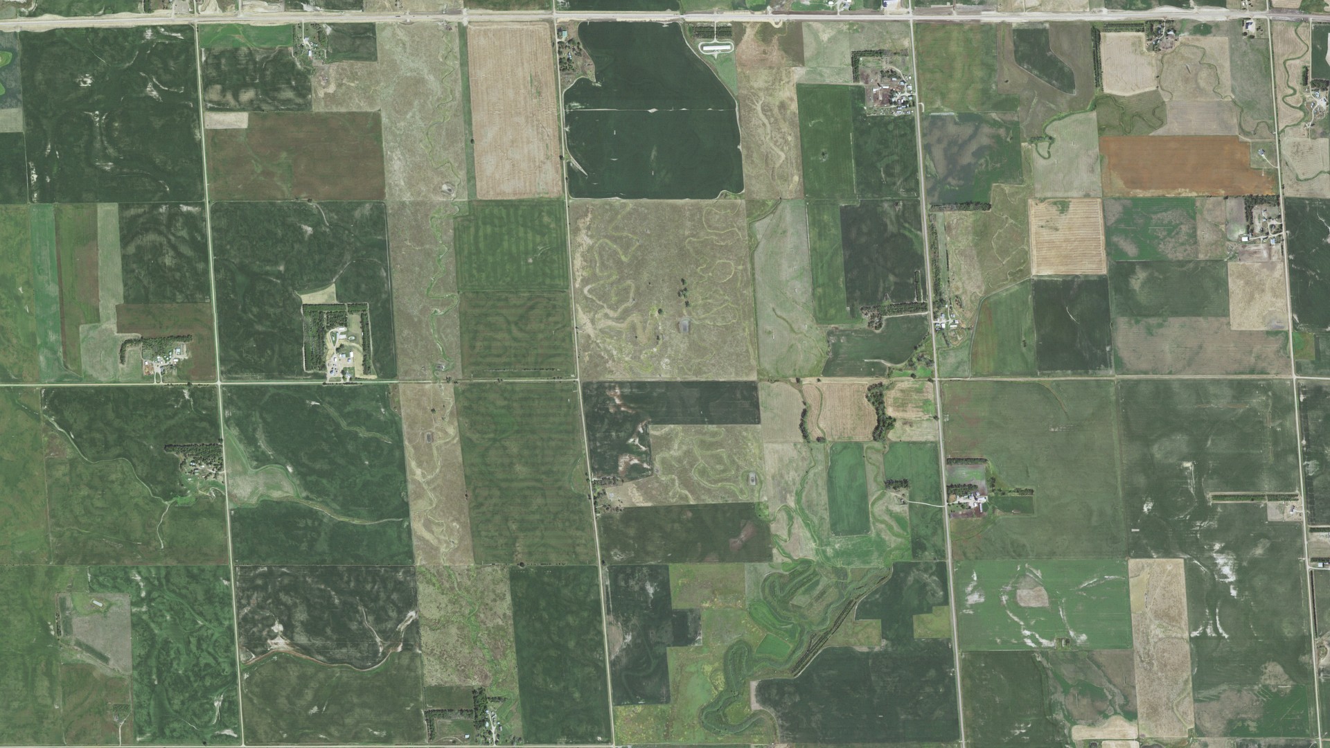 Aerial view of land around Valley, South Dakota