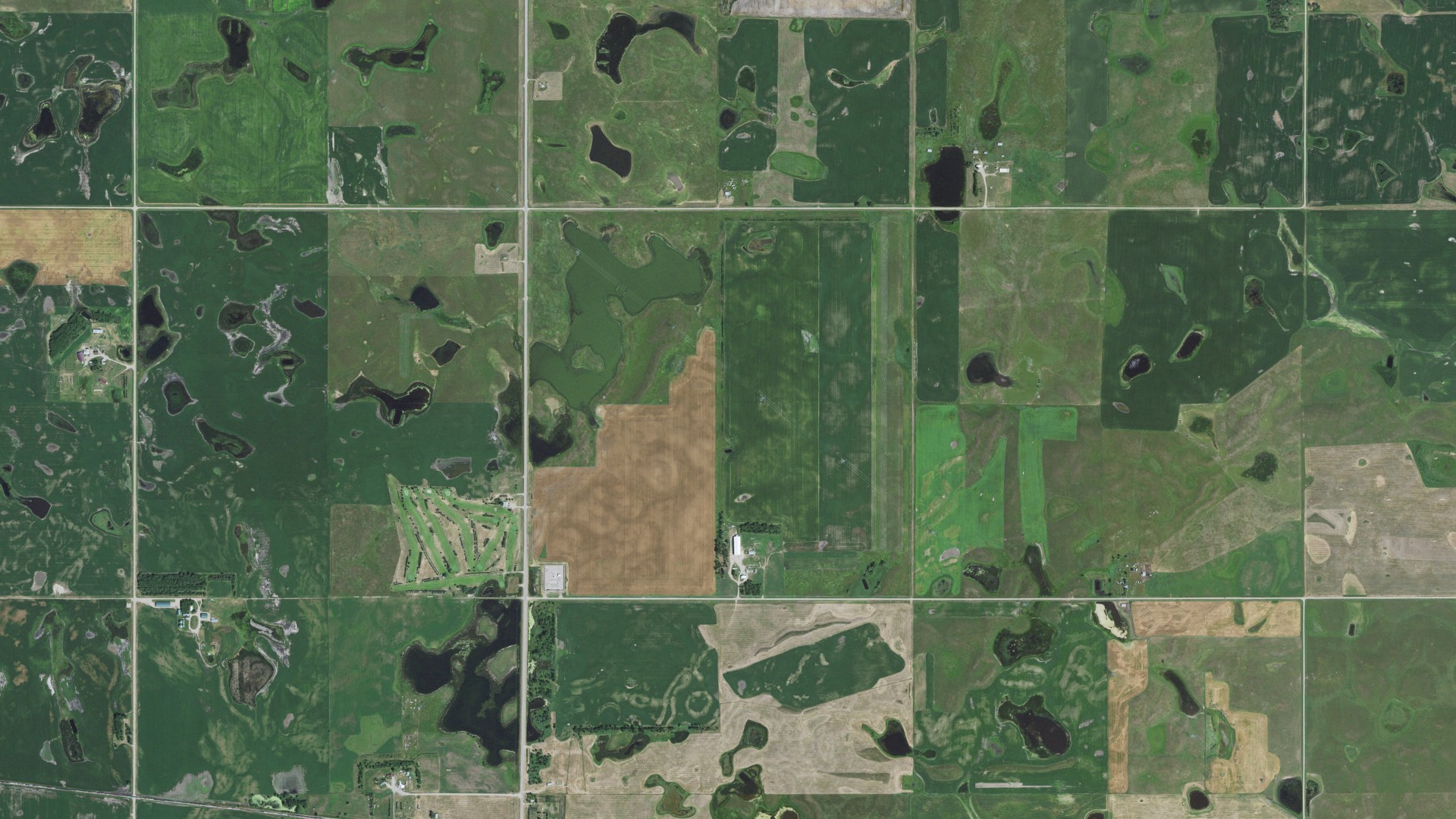 Aerial view of land around Bowdle, South Dakota