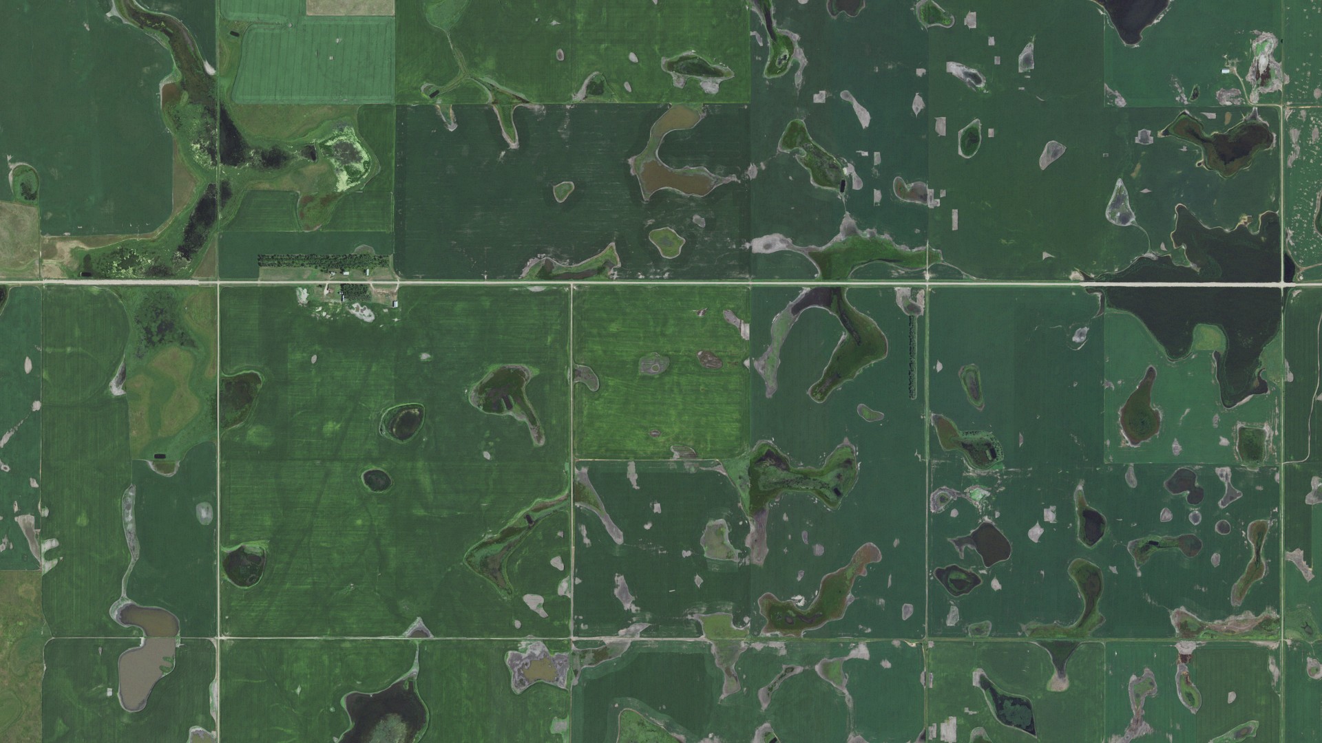 Natural-color aerial photograph of land around Hillside, South Dakota