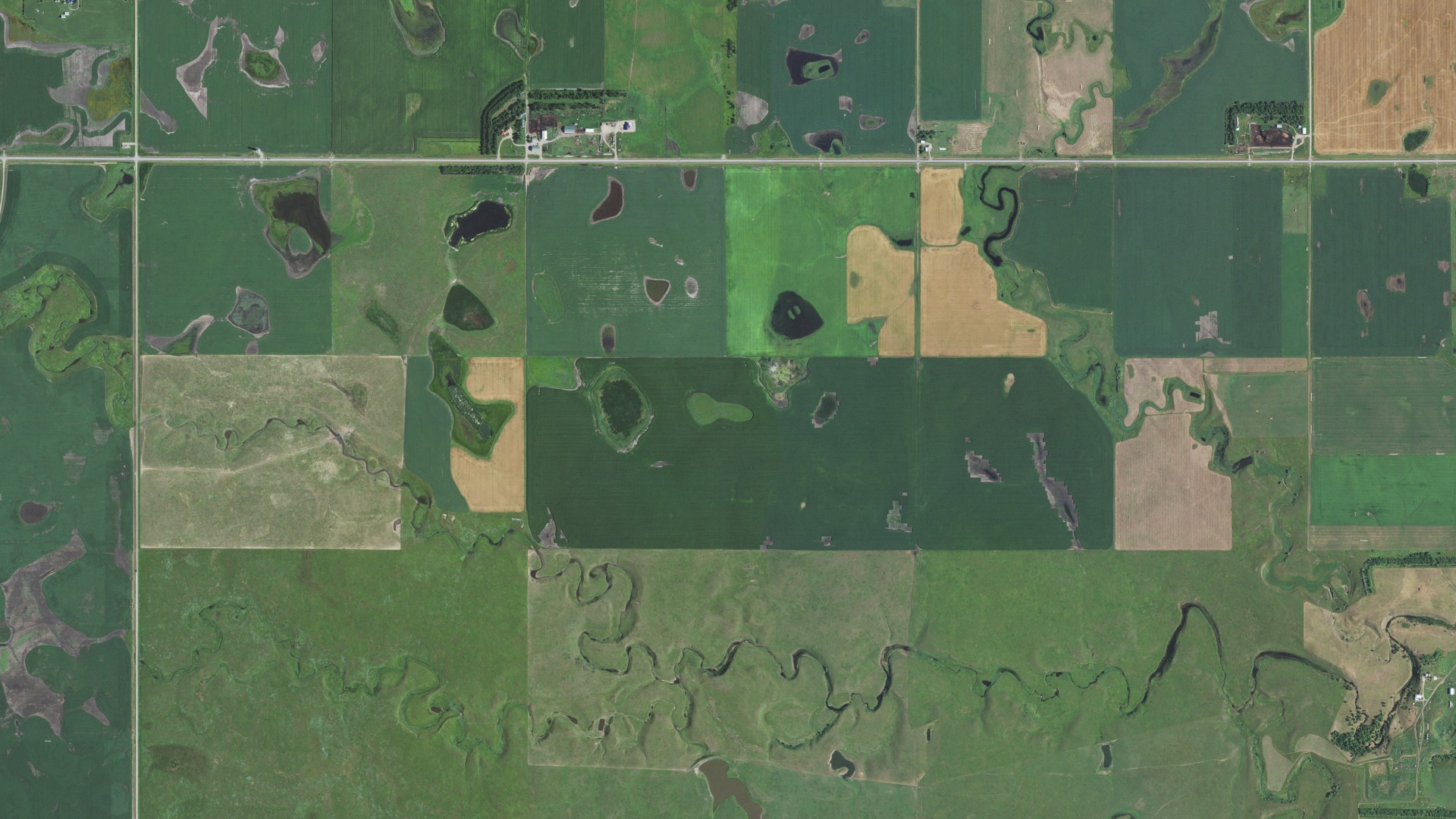 Aerial view of land around Bryant, South Dakota