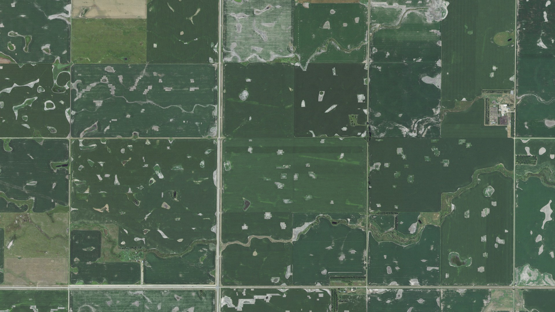 Natural-color aerial photograph of land around Emerson, South Dakota