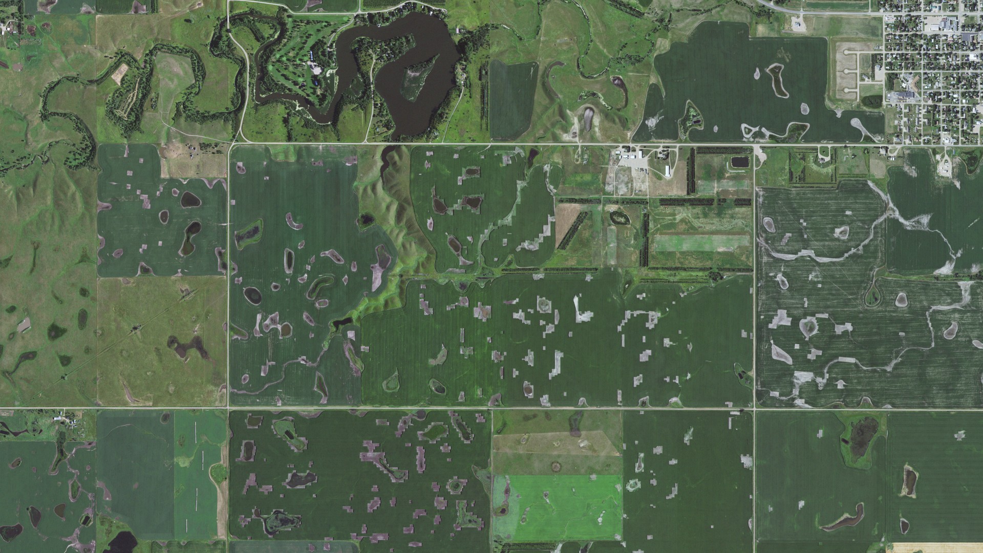 Aerial view of land around Tamworth, South Dakota