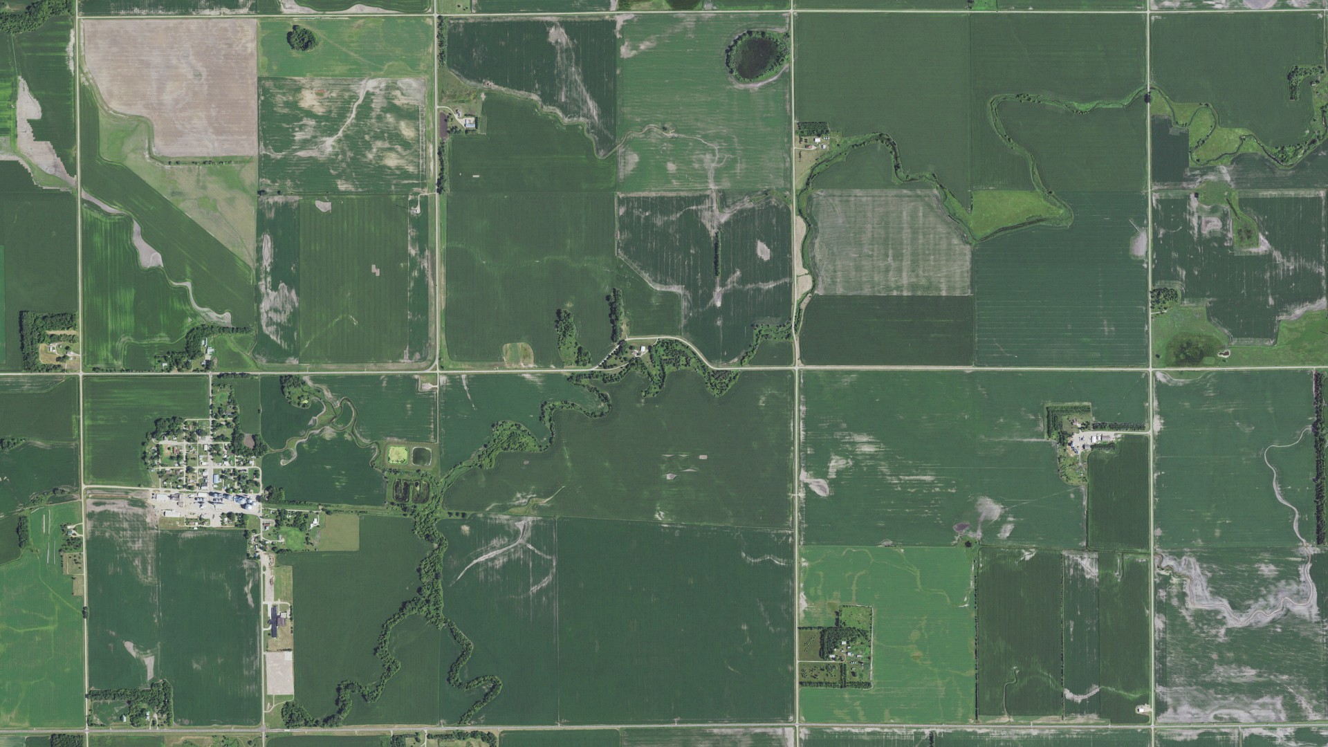Aerial view of land around Adams, South Dakota