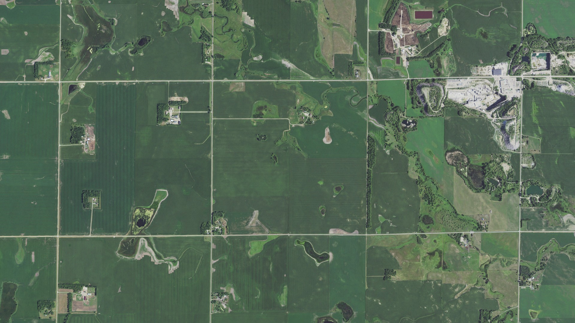 Aerial view of land around Alban, South Dakota