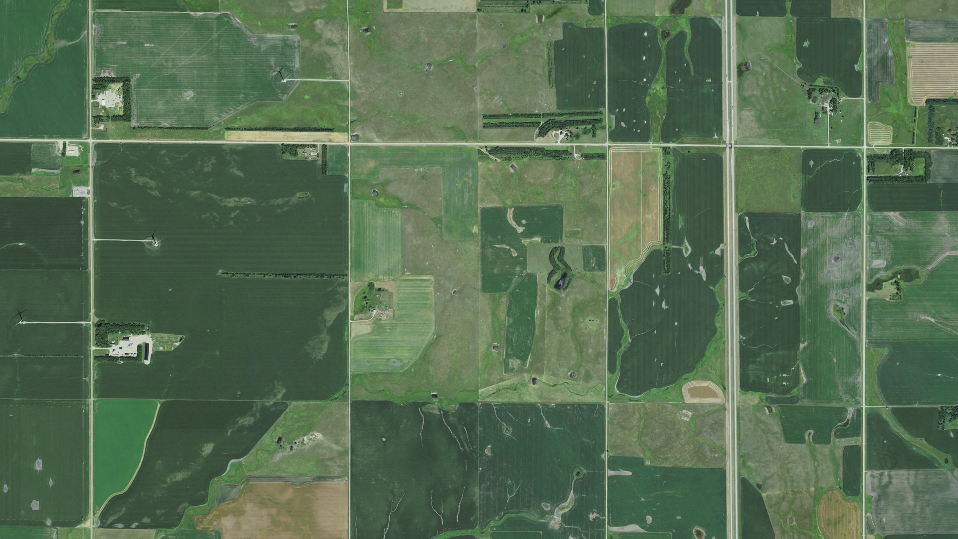 Aerial view of land around Farmington, South Dakota