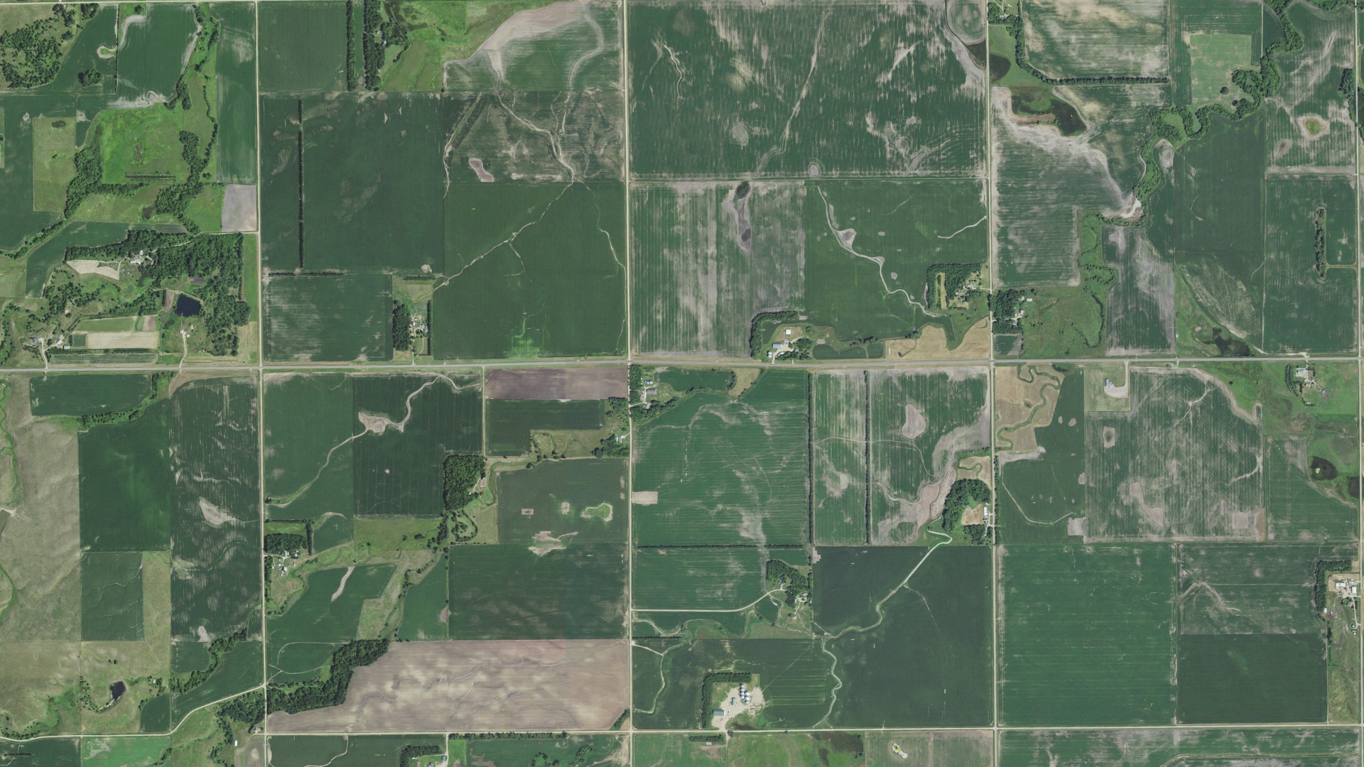 Aerial view of land around Madison, South Dakota