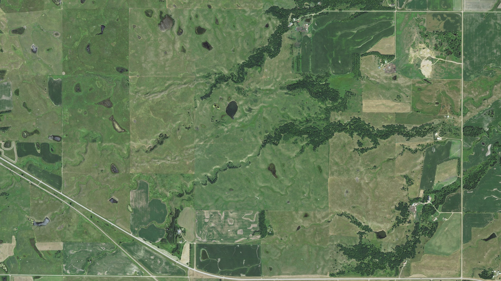 Aerial view of land around Osceola, South Dakota