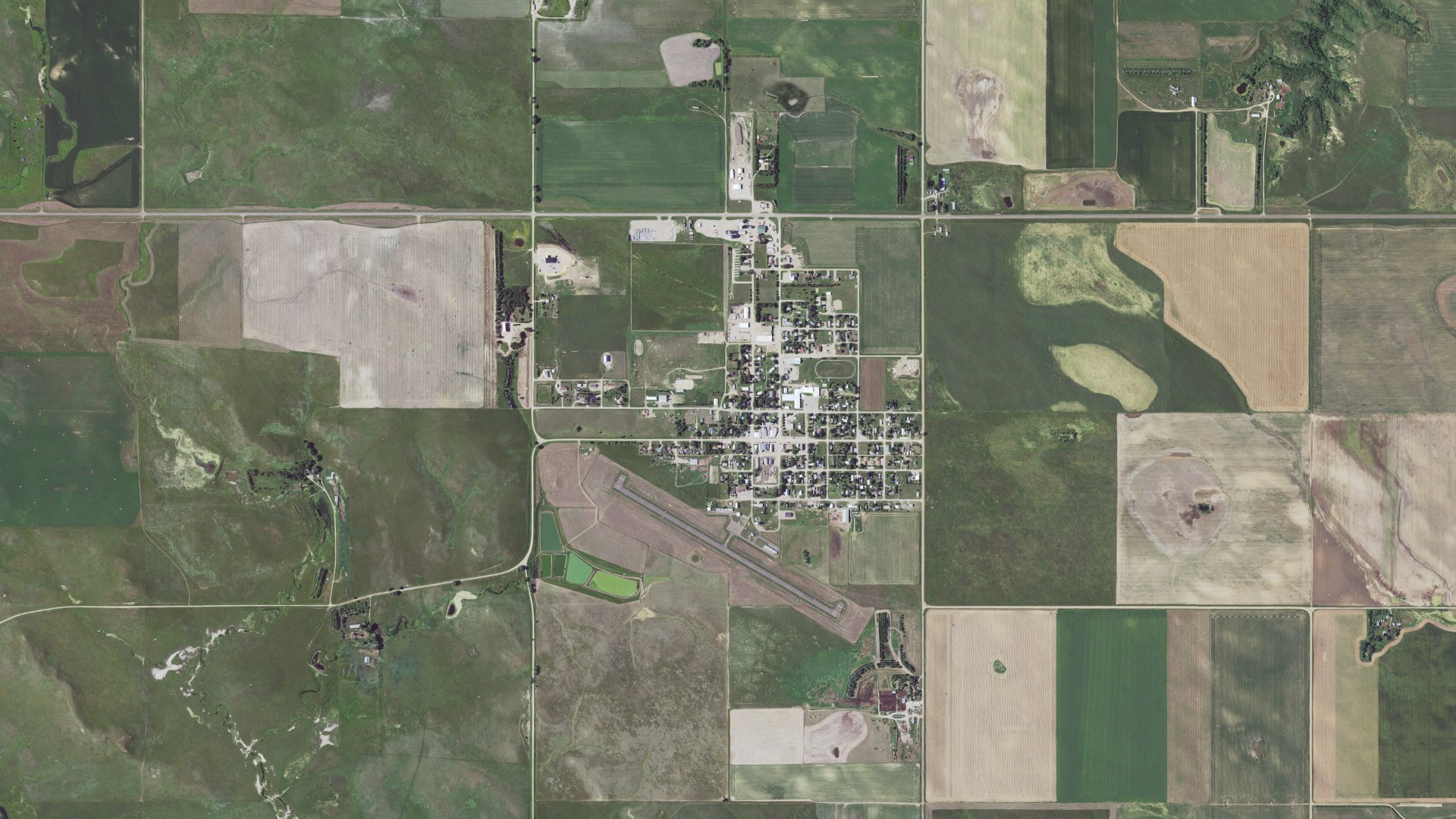 Aerial view of land around Bison, South Dakota