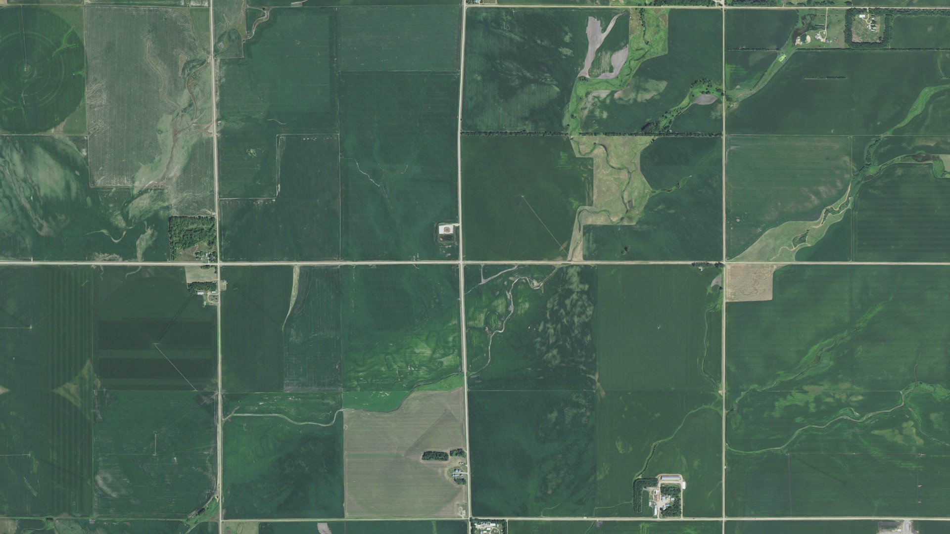 Aerial view of land around Dempster, South Dakota