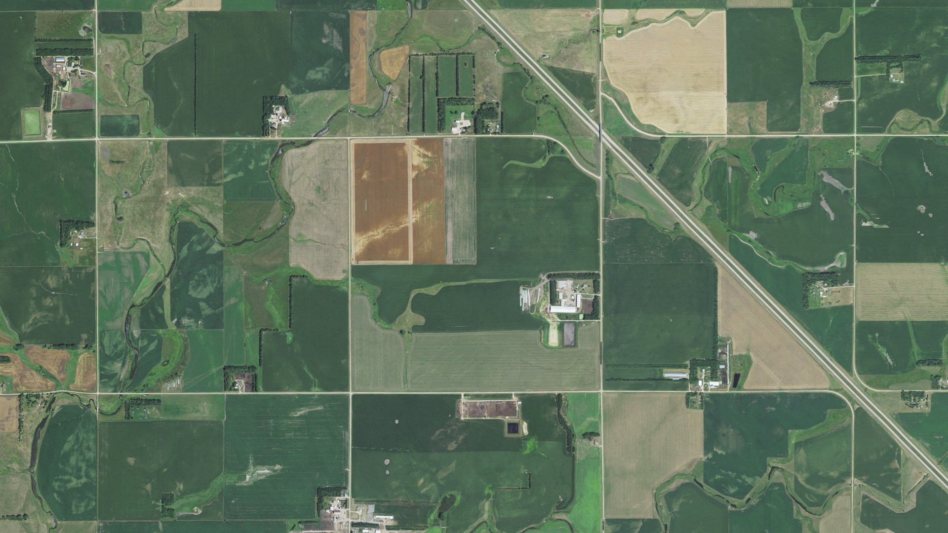 Aerial view of land around Hamlin, South Dakota