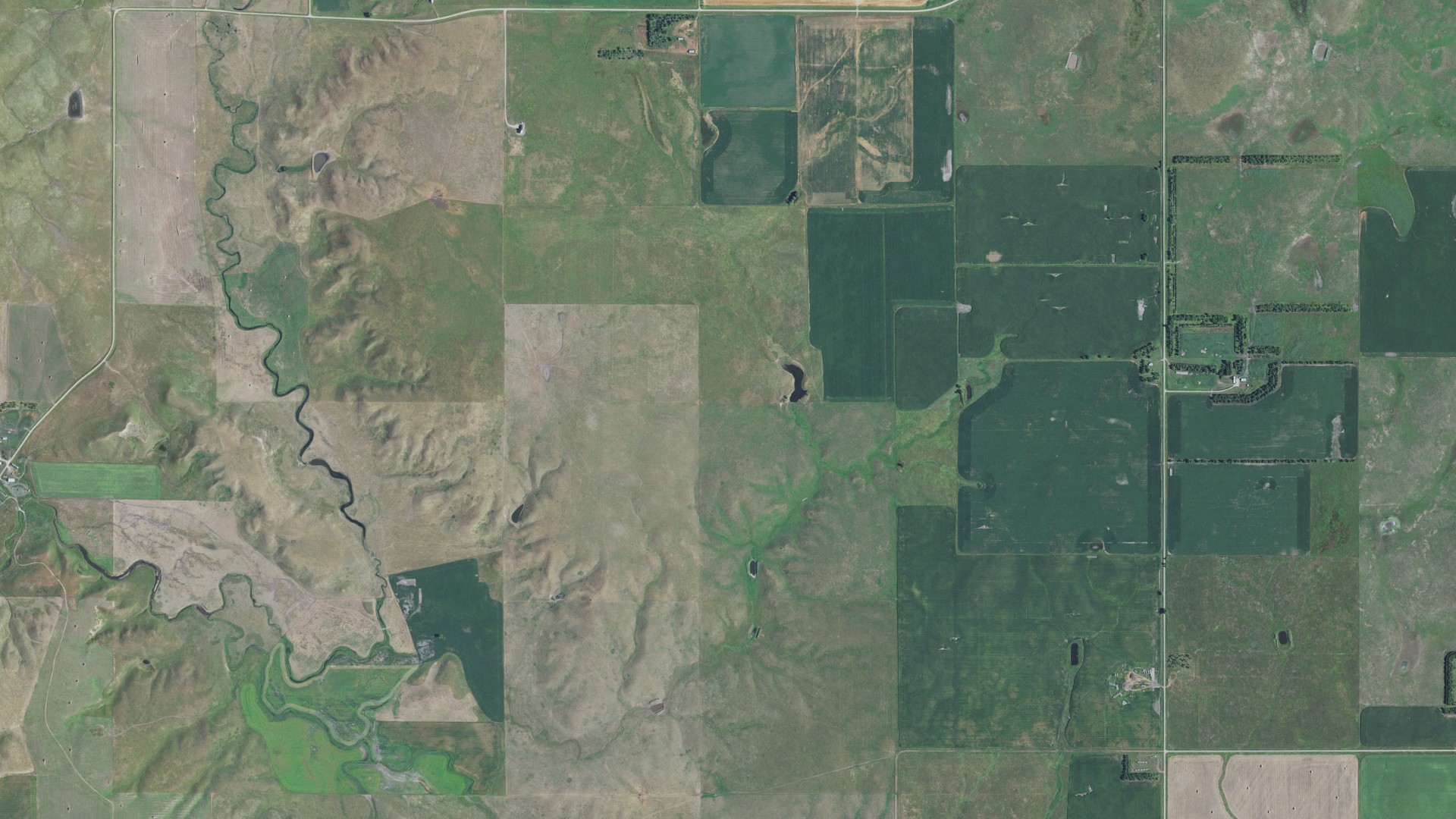 Aerial view of land around Cedar, South Dakota