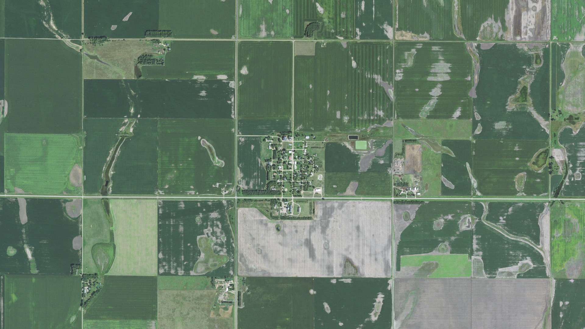 Natural-color aerial photograph of land around Brentford, South Dakota