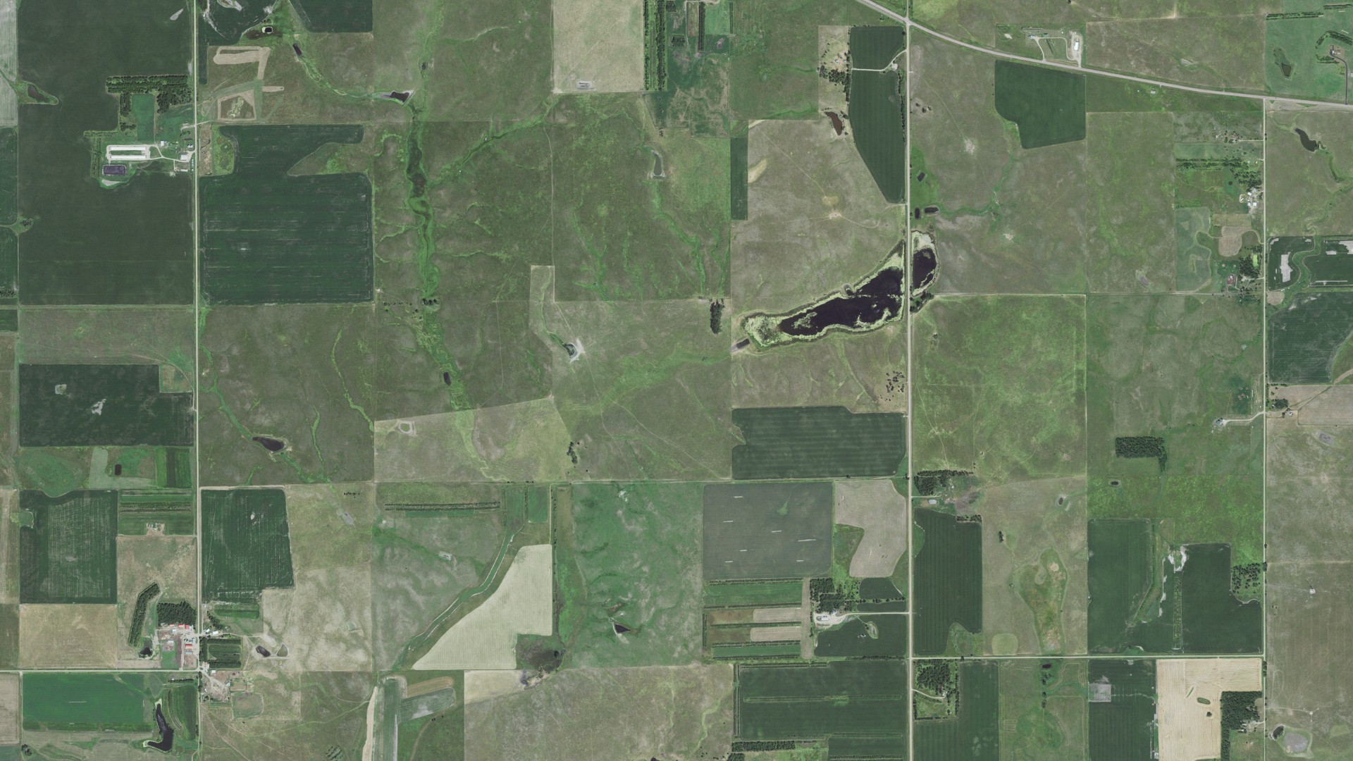 Natural-color aerial photograph of land around Jerauld County, South Dakota