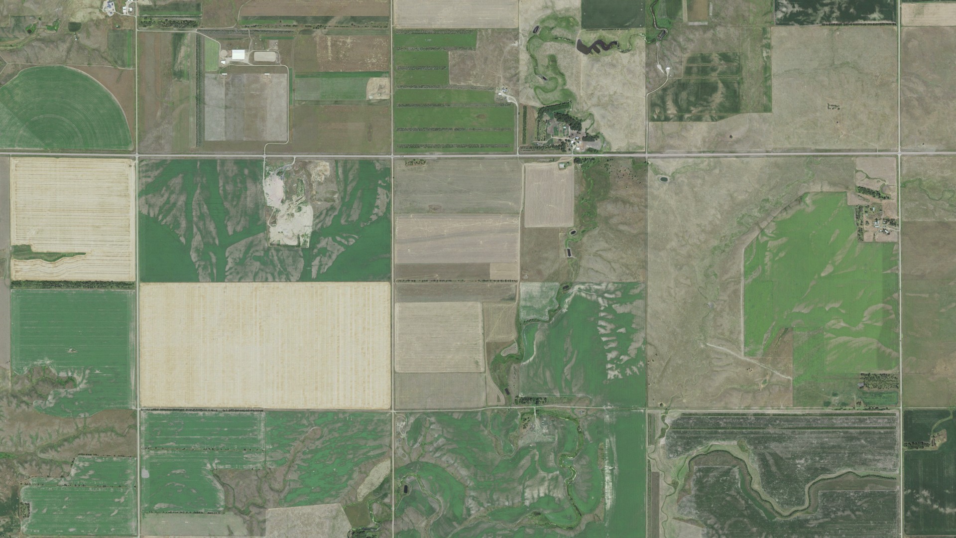 Aerial view of land around Crow, South Dakota