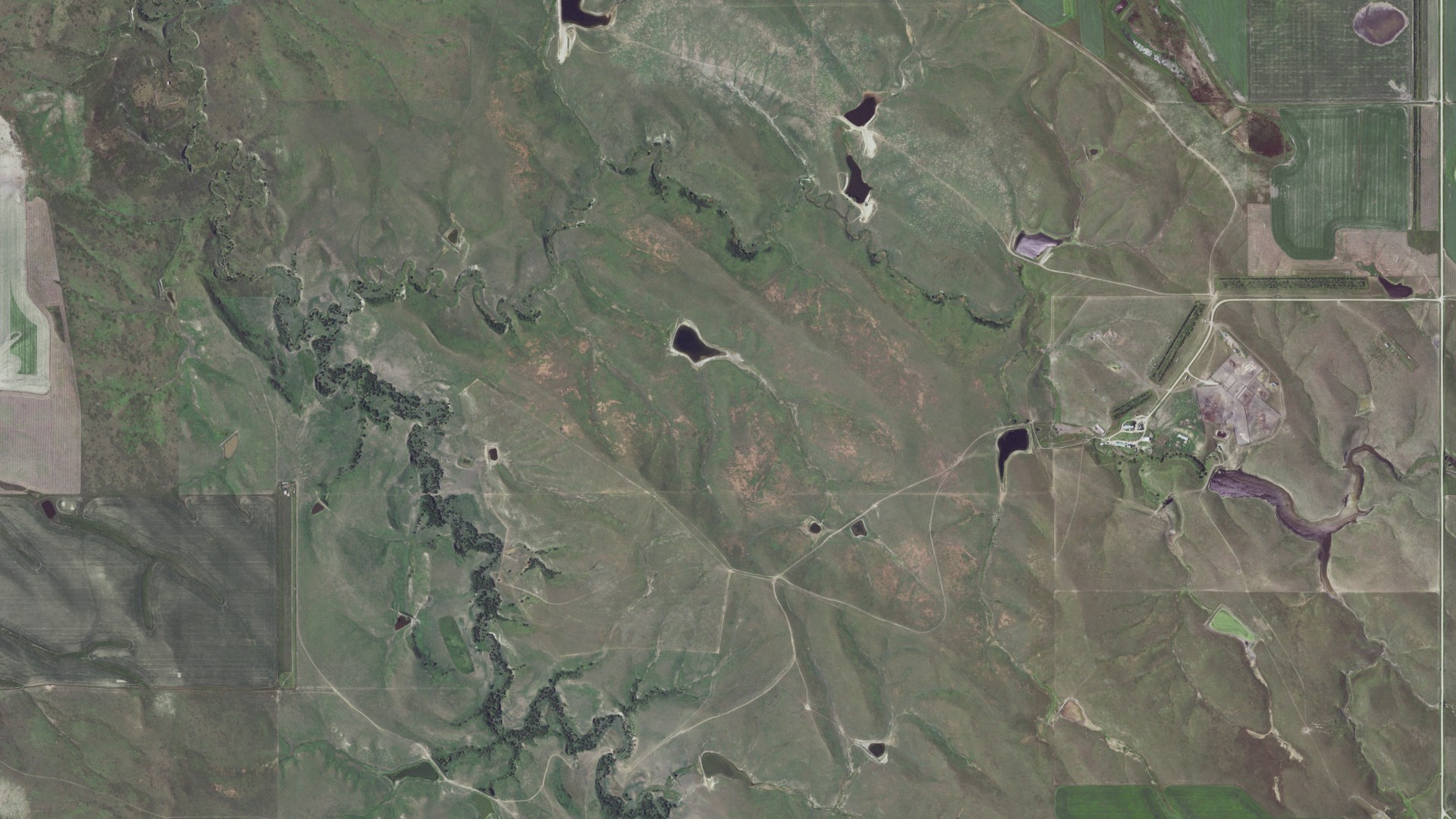 Aerial view of land around Kolls, South Dakota