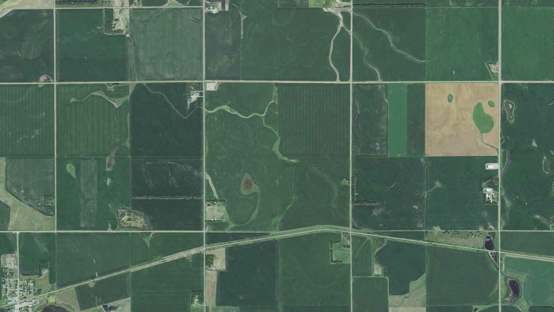 Aerial view of land around Denver, South Dakota