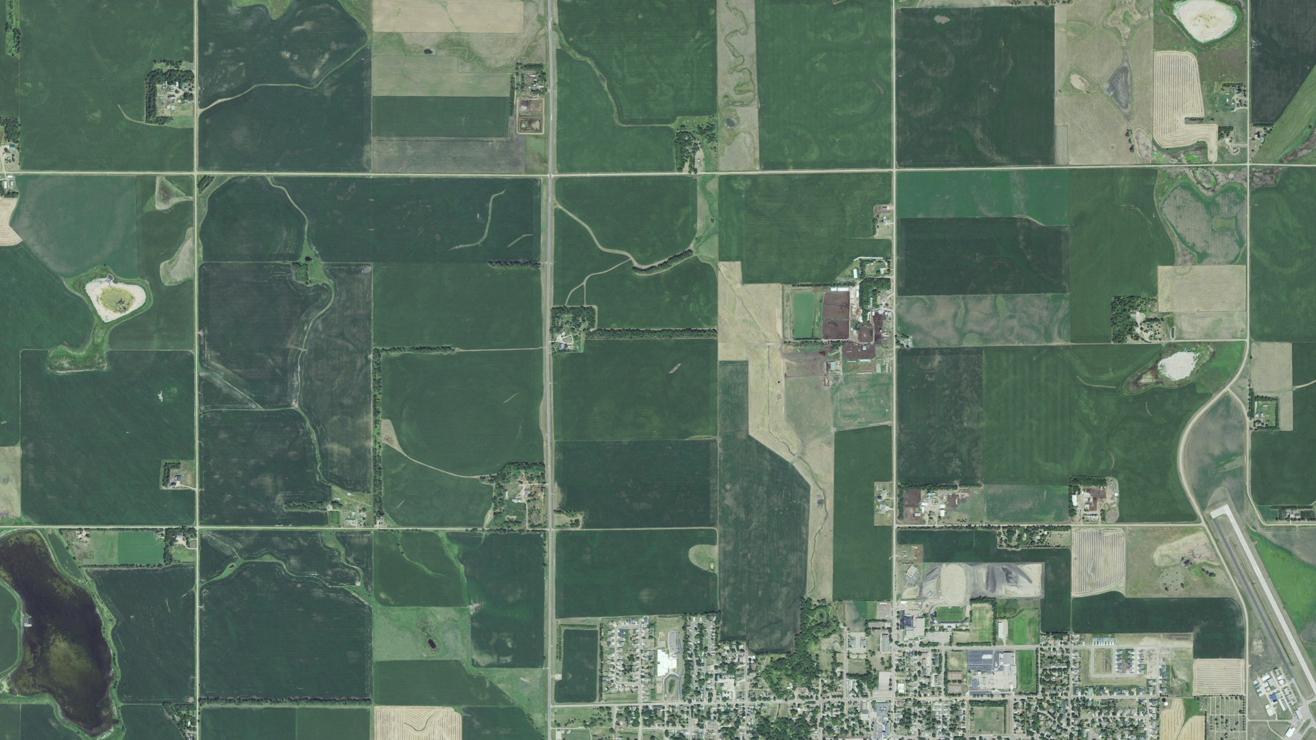 Natural-color aerial photograph of land around Lake County, South Dakota