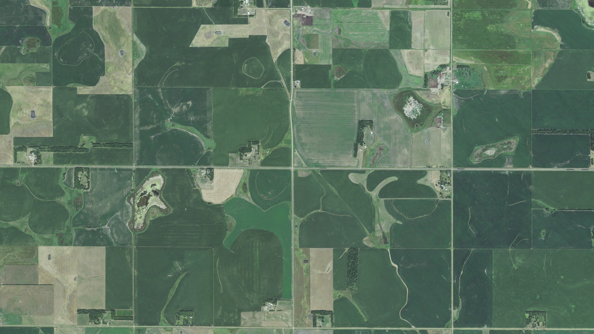 Natural-color aerial photograph of land around Farmington, South Dakota