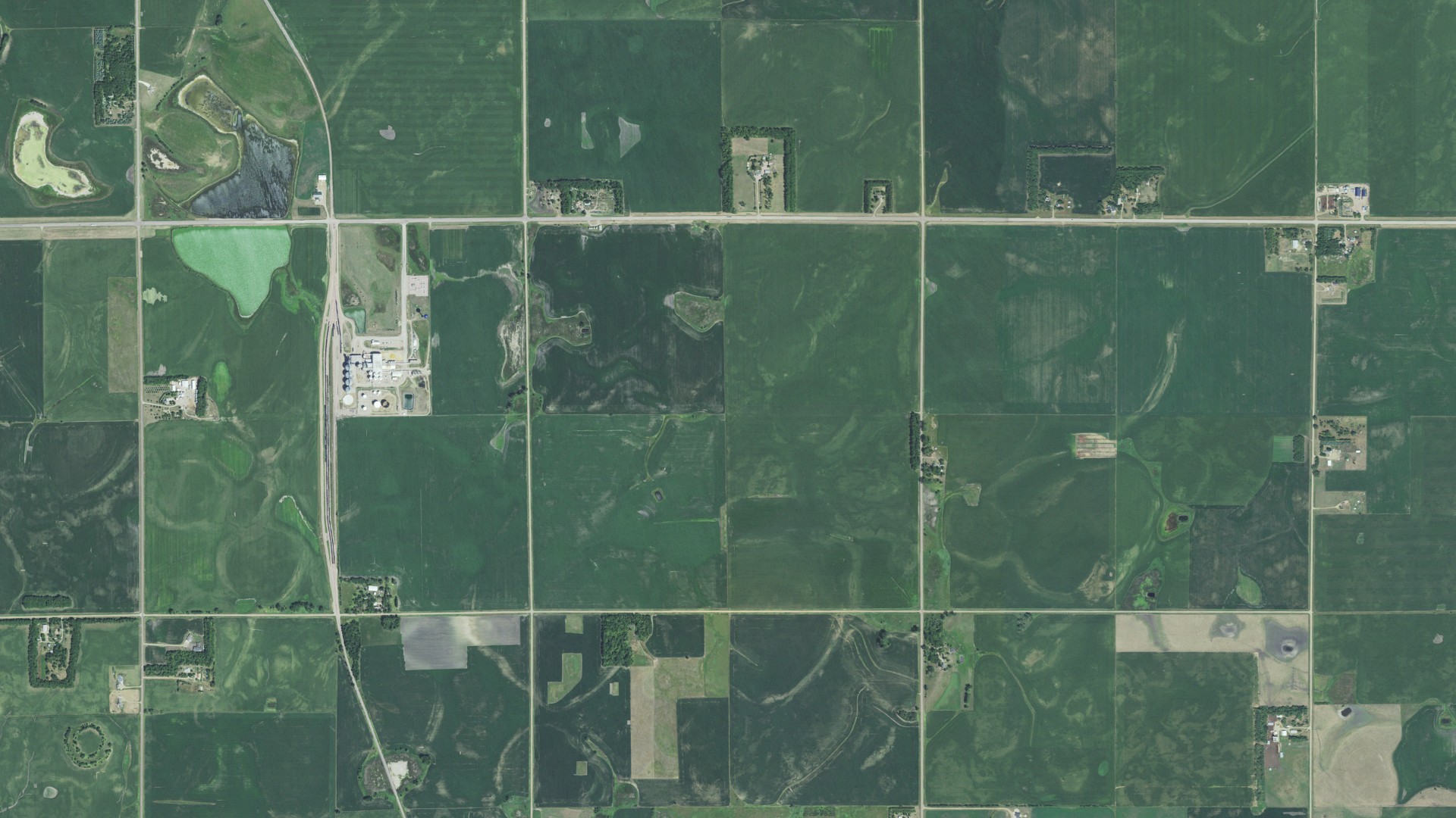 Aerial view of land around Wentworth, South Dakota