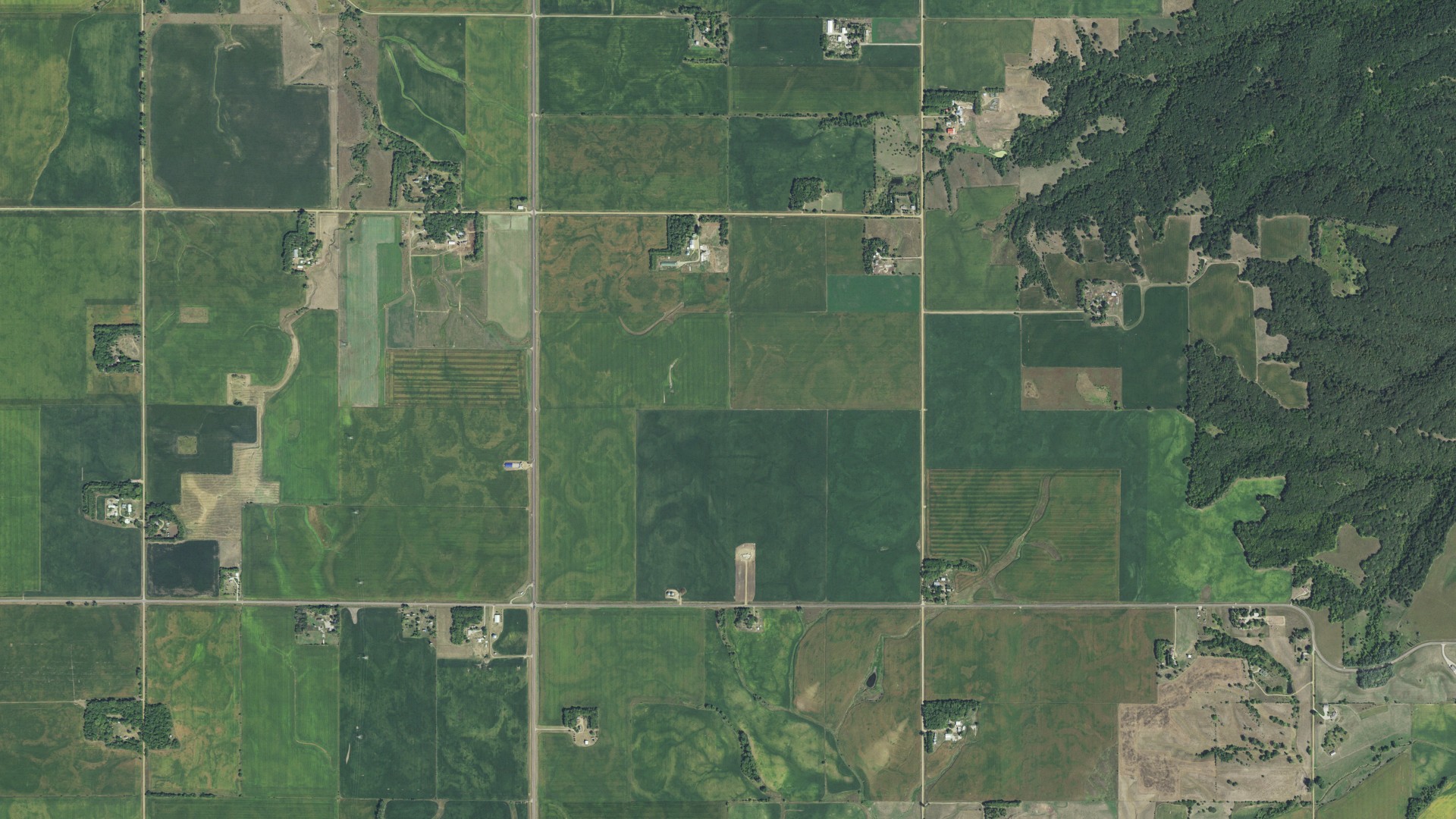 Aerial view of land around Highland, South Dakota