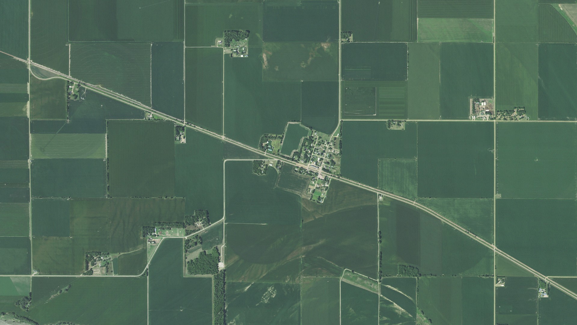 Natural-color aerial photograph of land around Burbank, South Dakota