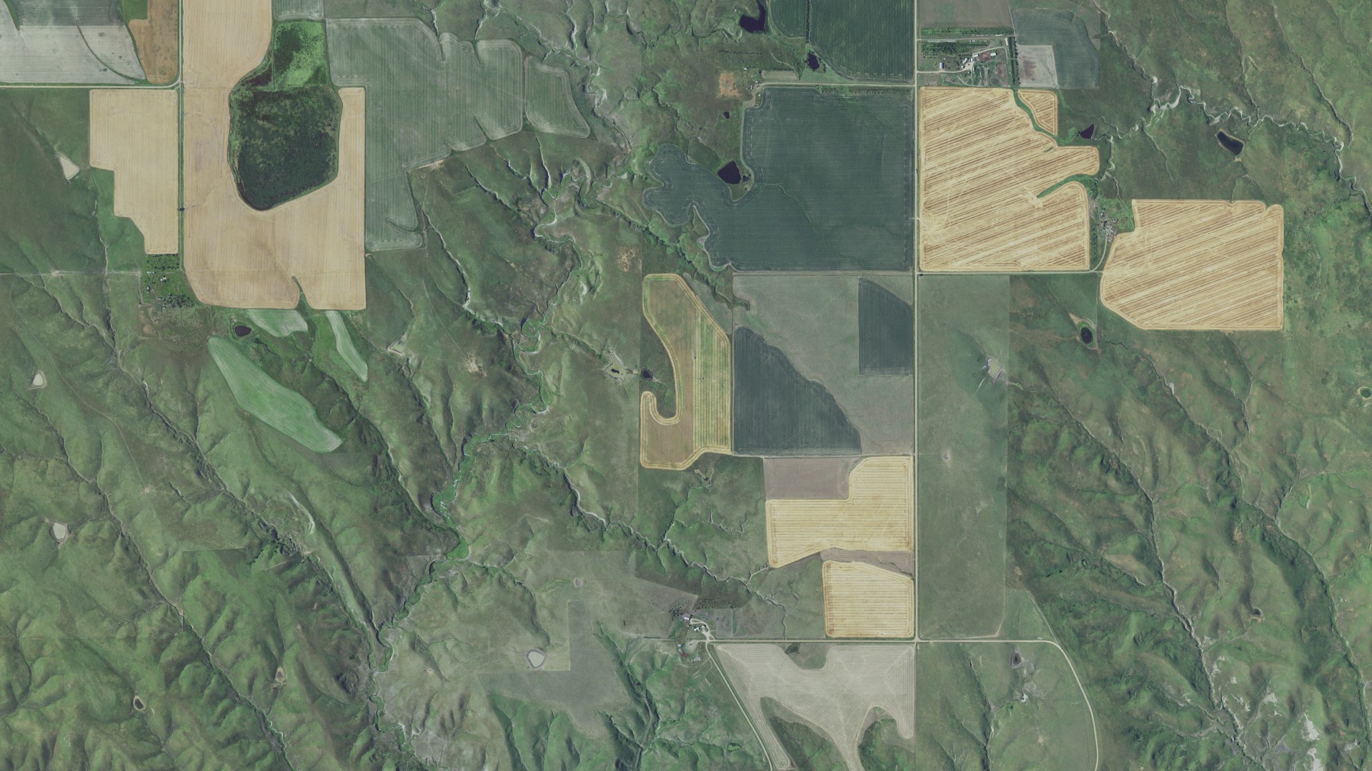 Aerial view of land around Bailey, South Dakota