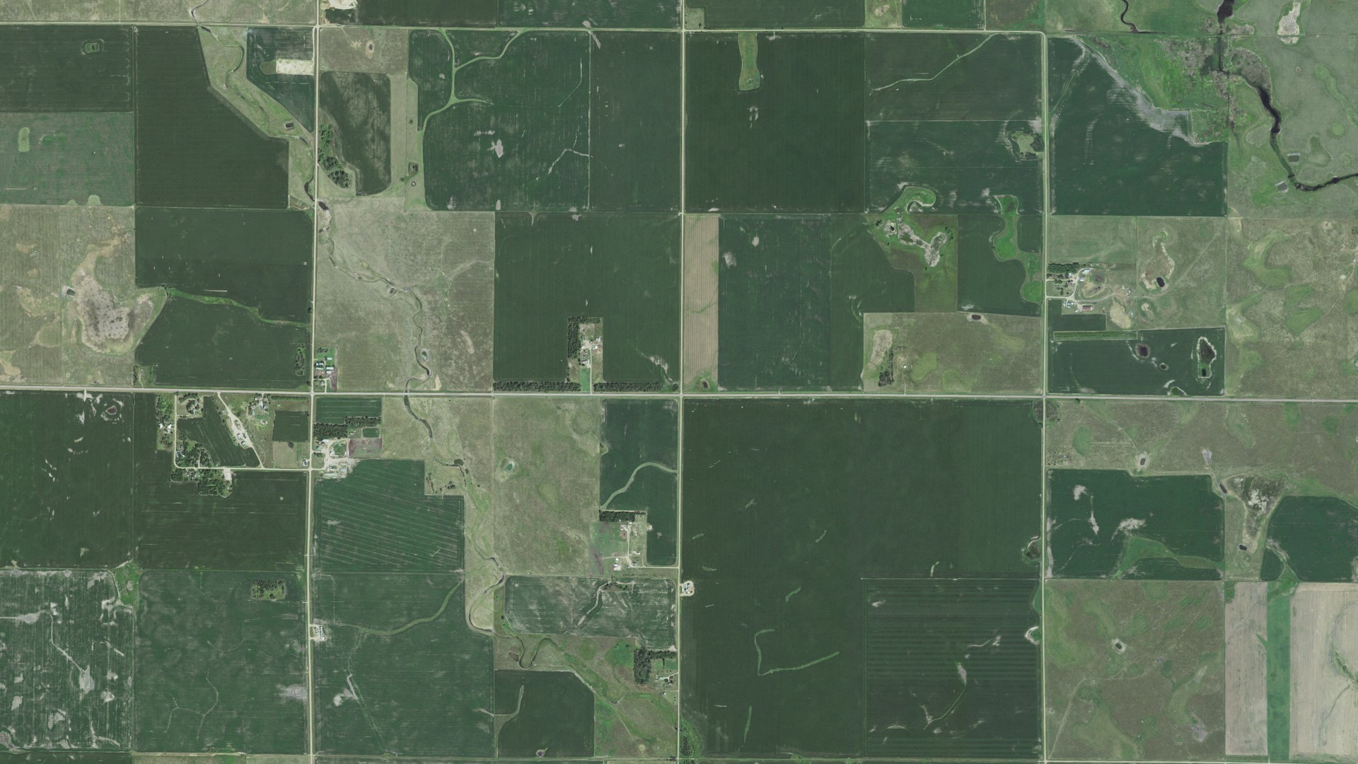 Aerial view of land around Sun Prairie, South Dakota
