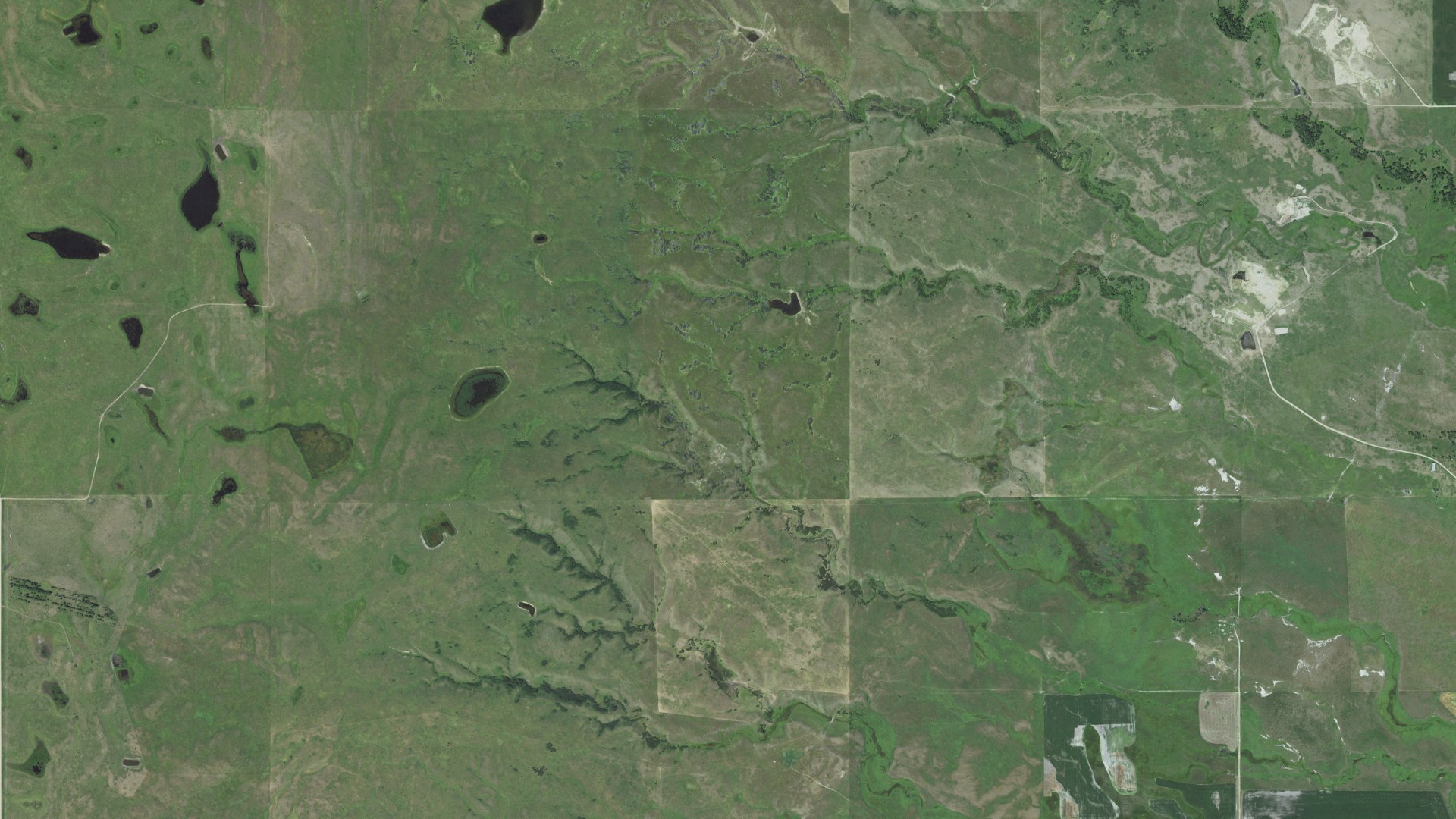Natural-color aerial photograph of land around Weber, South Dakota