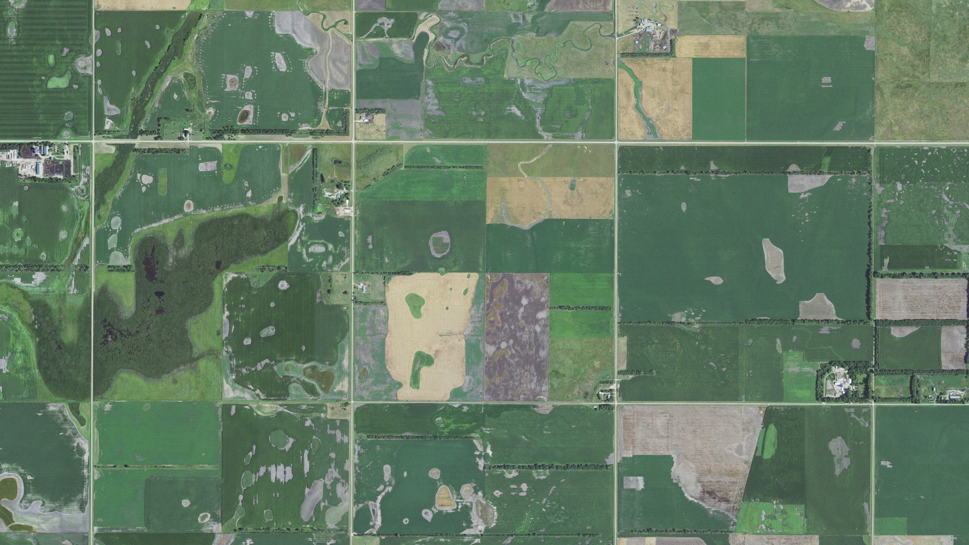 Aerial view of land around Lowell, South Dakota