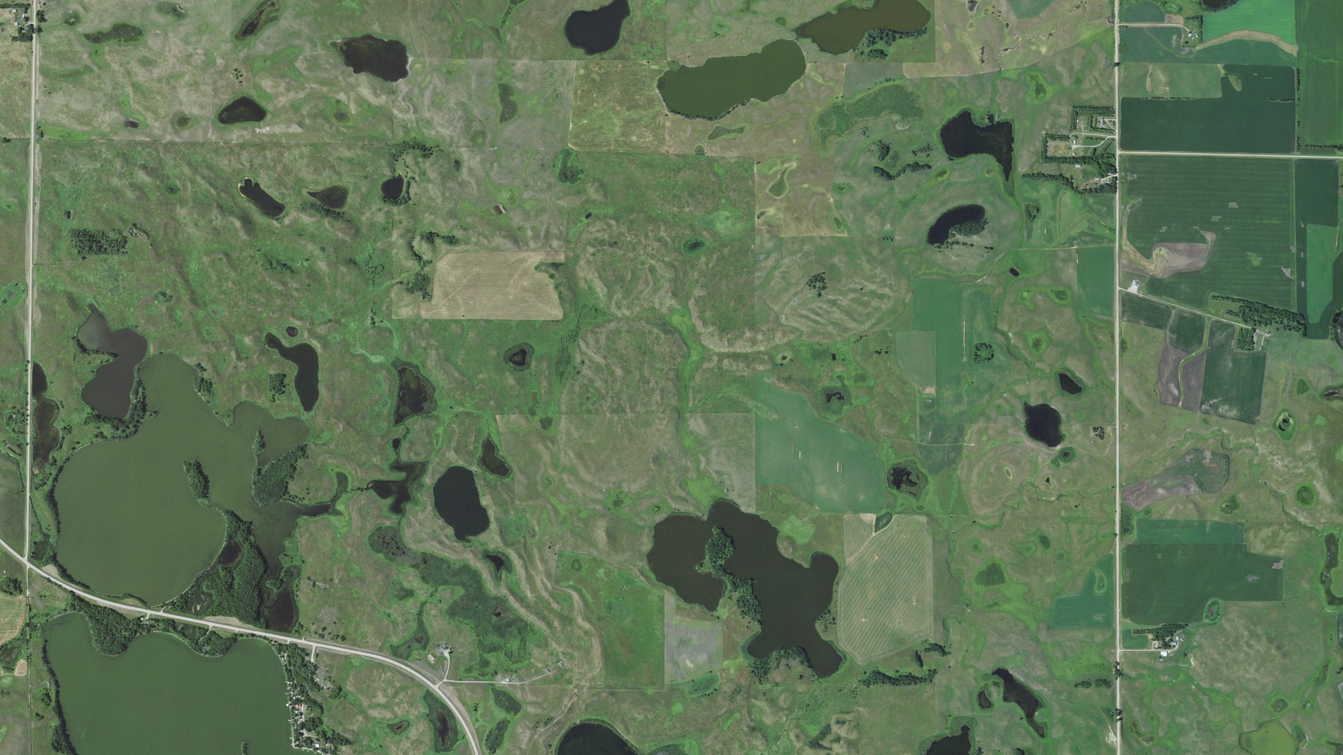 Aerial view of land around Red Iron Lake, South Dakota