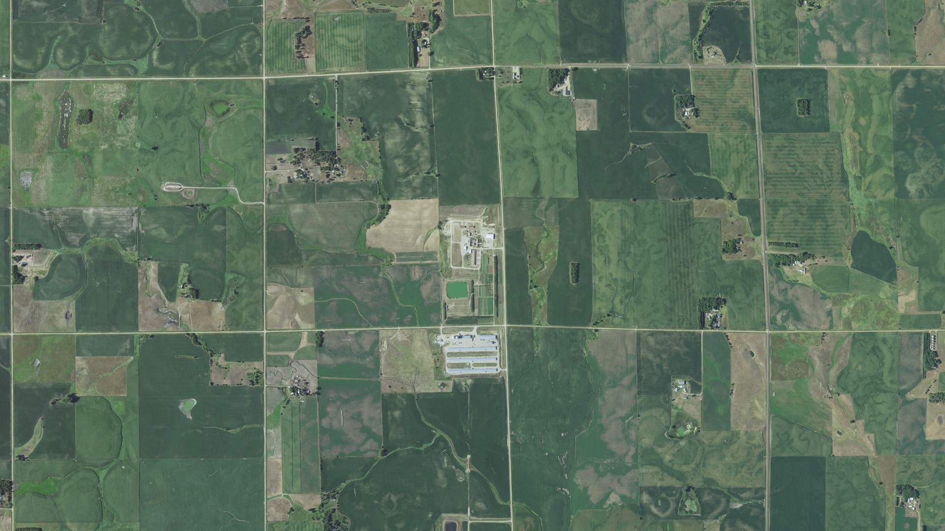Natural-color aerial photograph of land around Cameron Colony, South Dakota