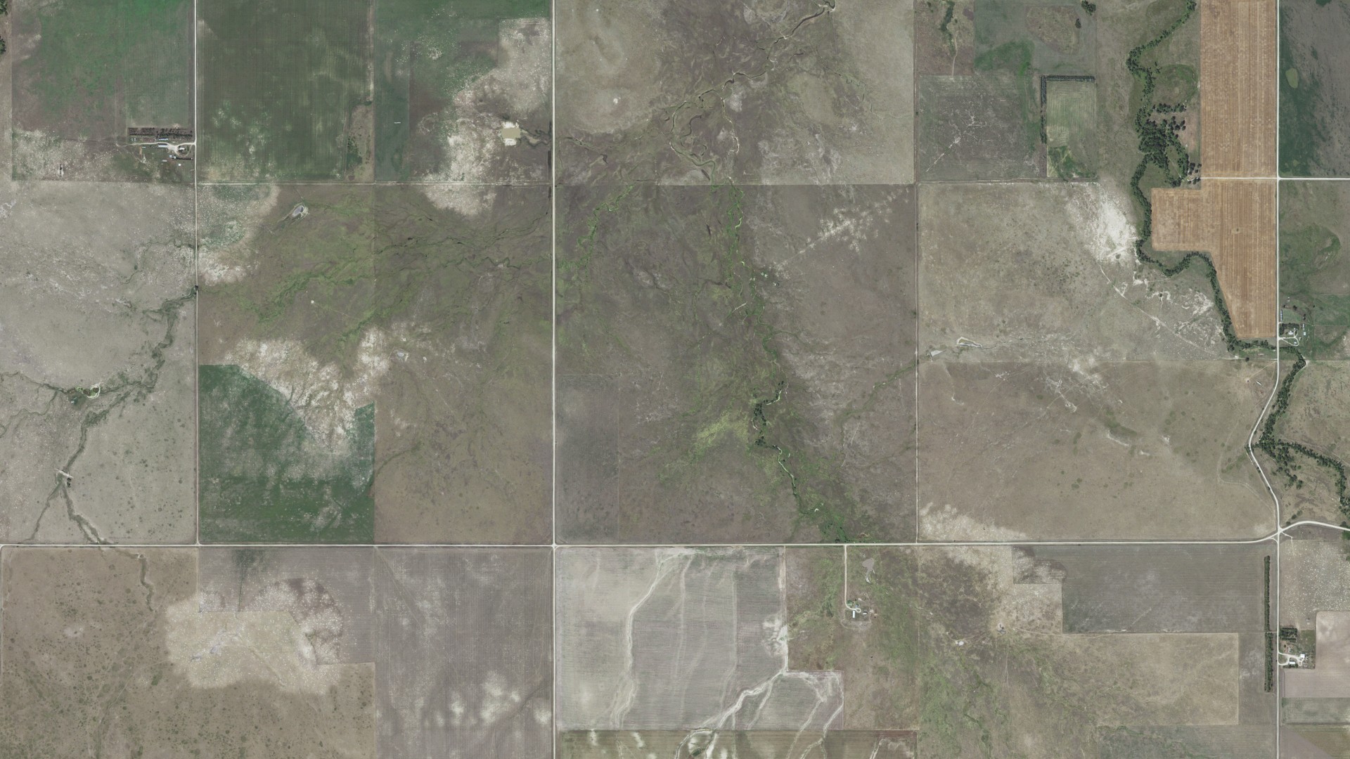 Aerial view of land around Norris, South Dakota