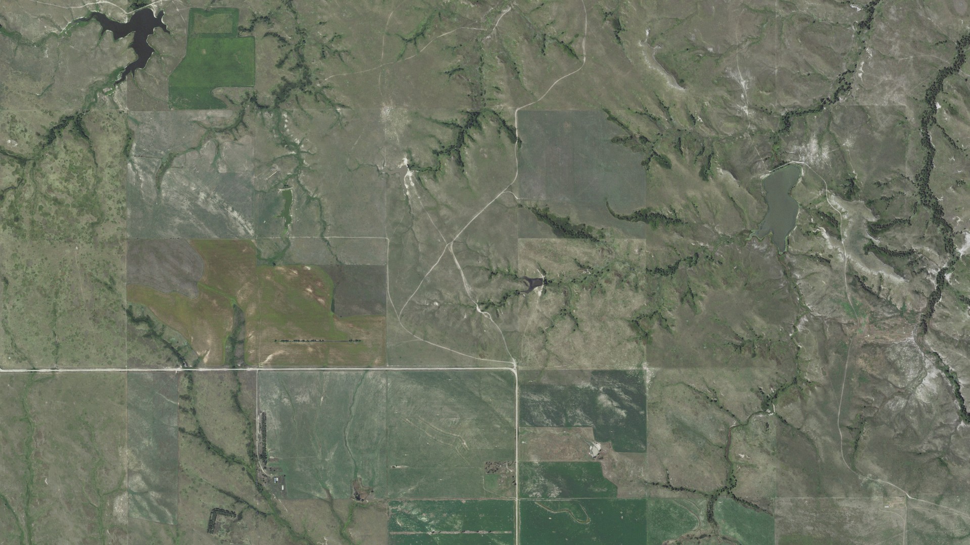 Aerial view of land around Surprise Valley, South Dakota