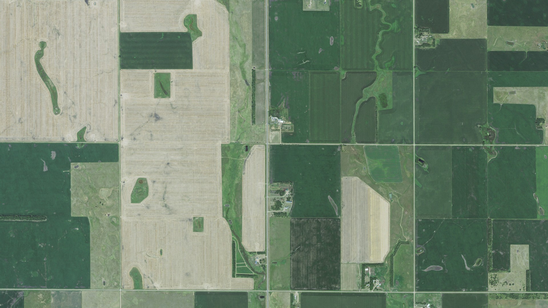 Natural-color aerial photograph of land around Grafton, South Dakota