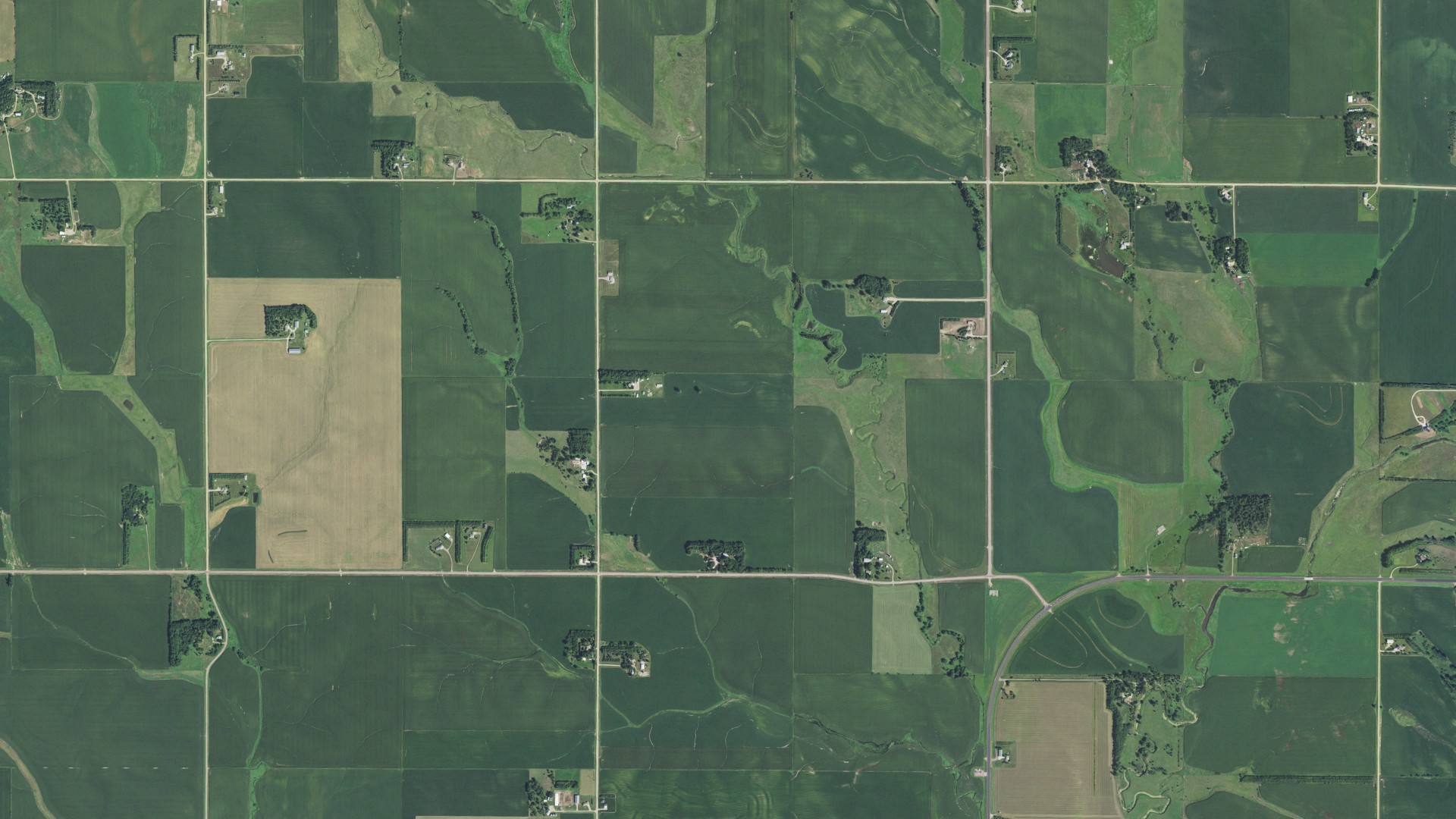 Natural-color aerial photograph of land around Edison, South Dakota