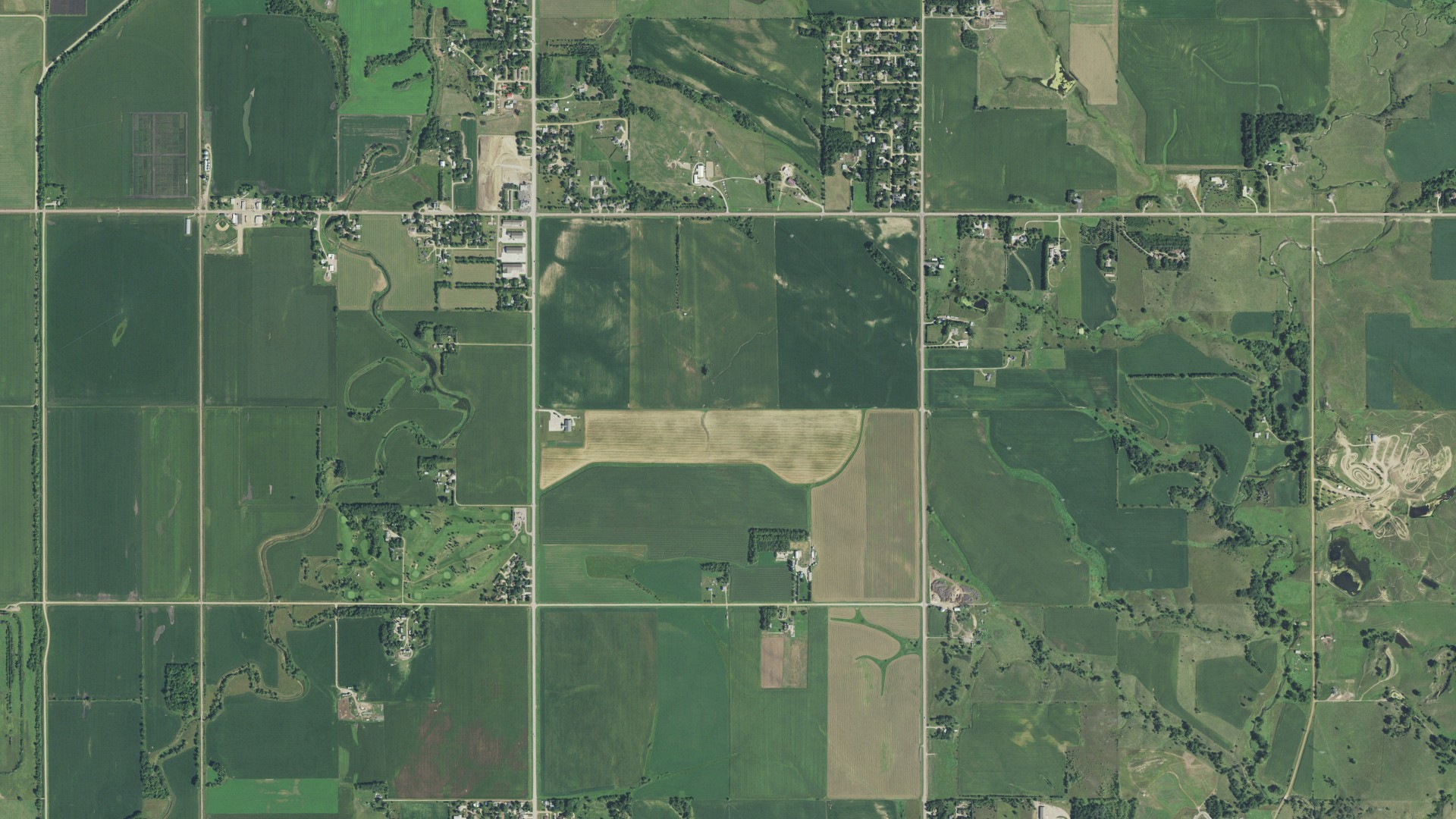 Aerial view of land around Mapleton, South Dakota
