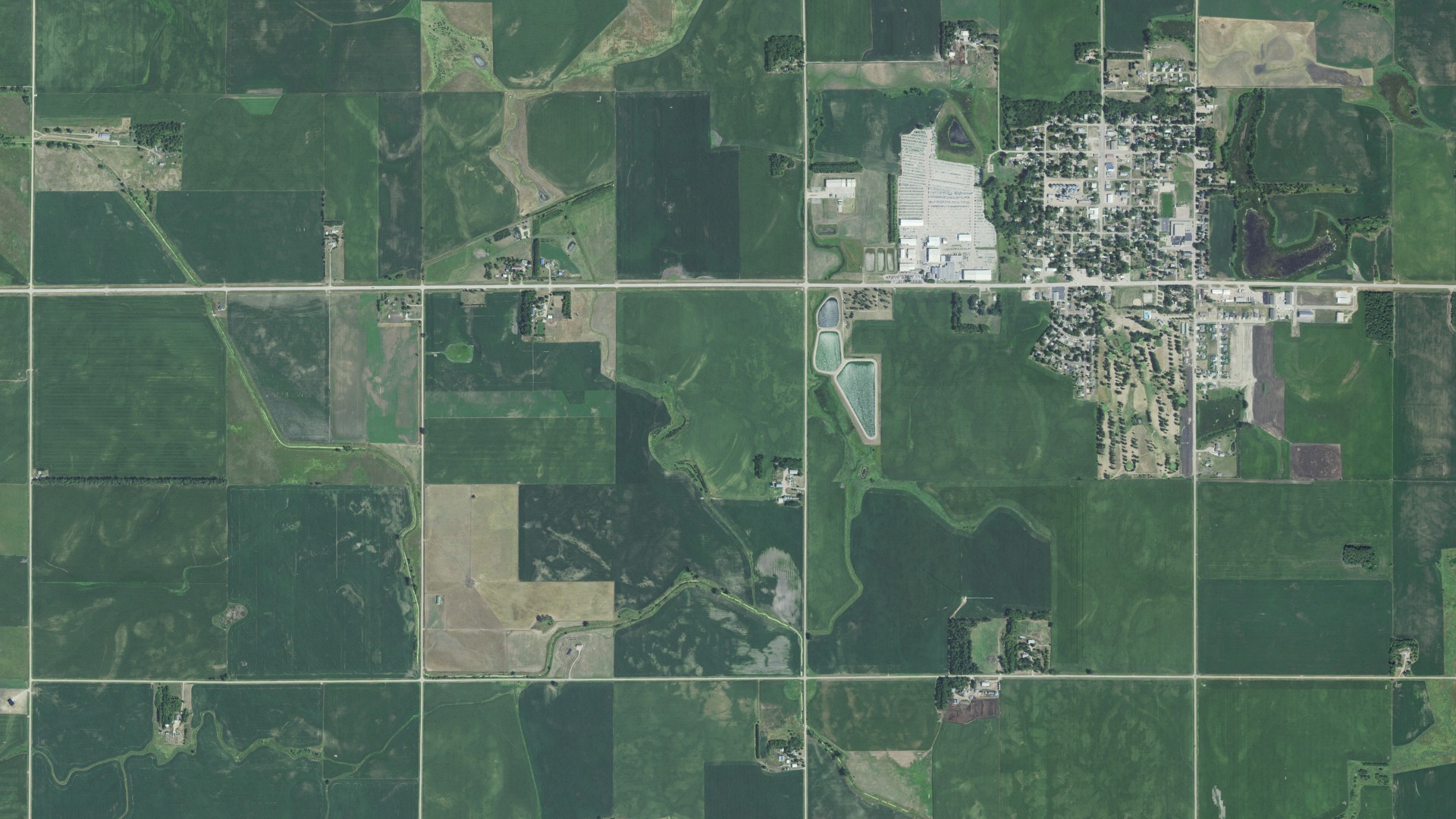 Aerial view of land around Colman, South Dakota