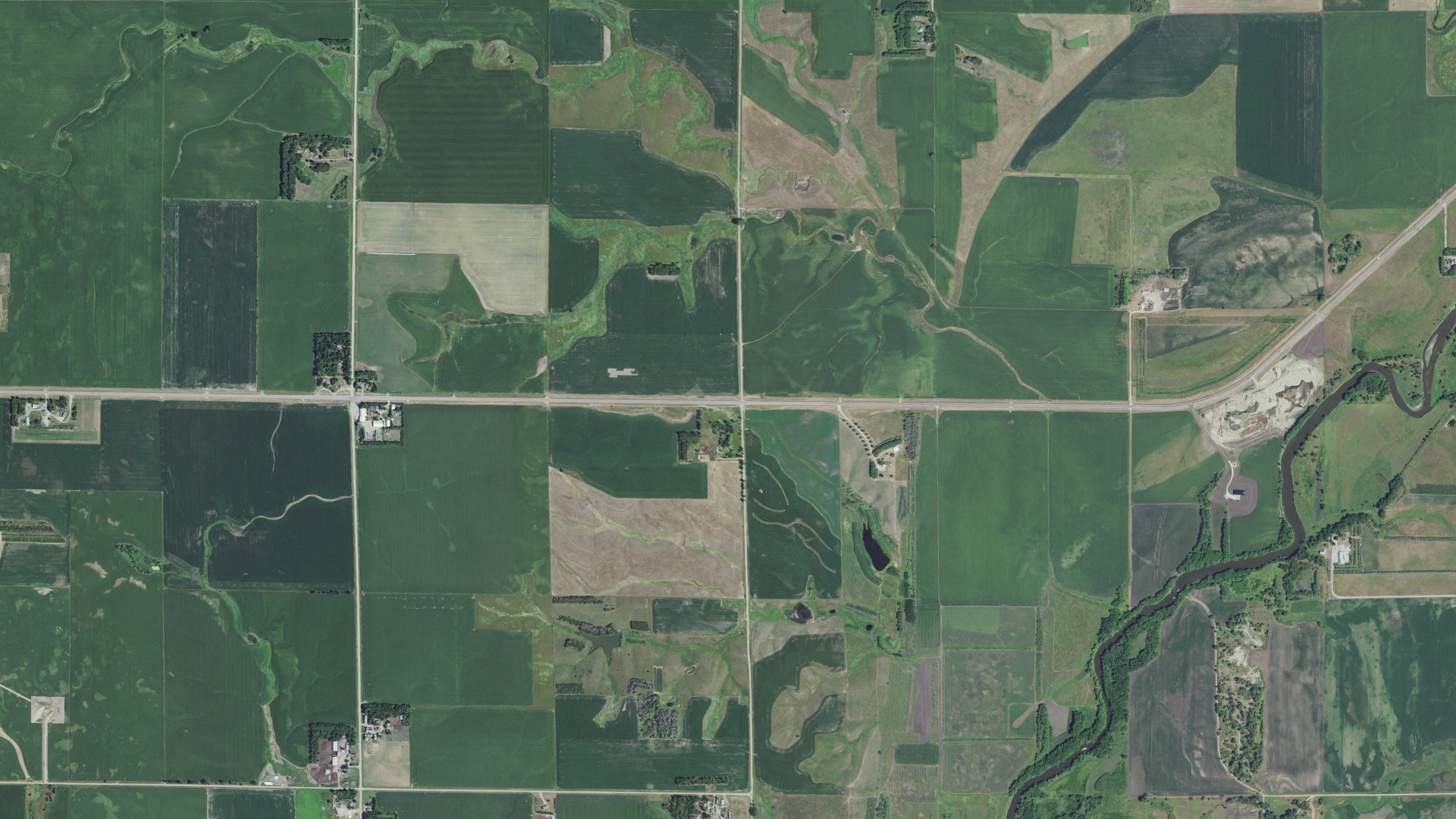 Natural-color aerial photograph of land around Egan, South Dakota