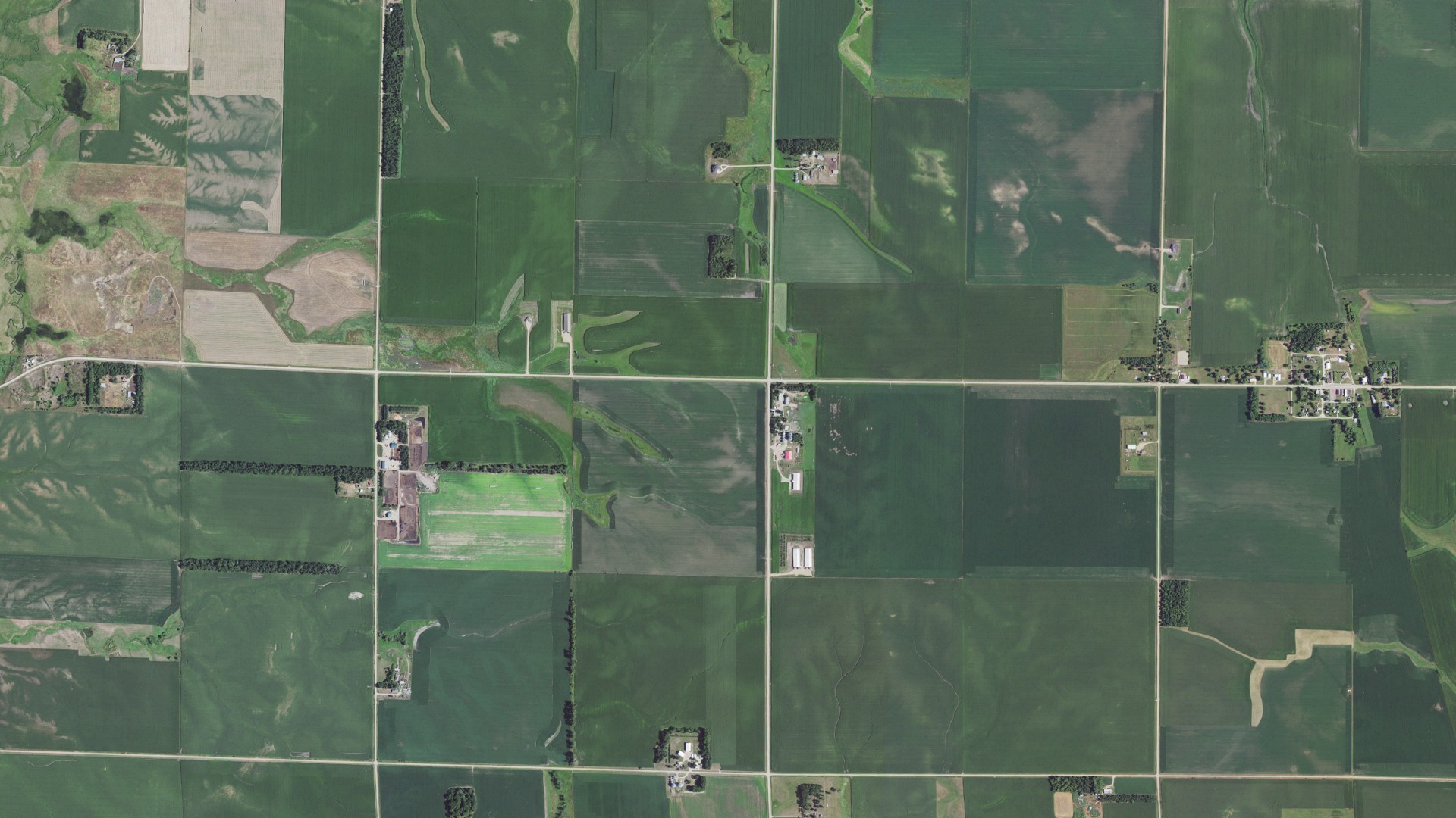 Aerial view of land around Ward, South Dakota