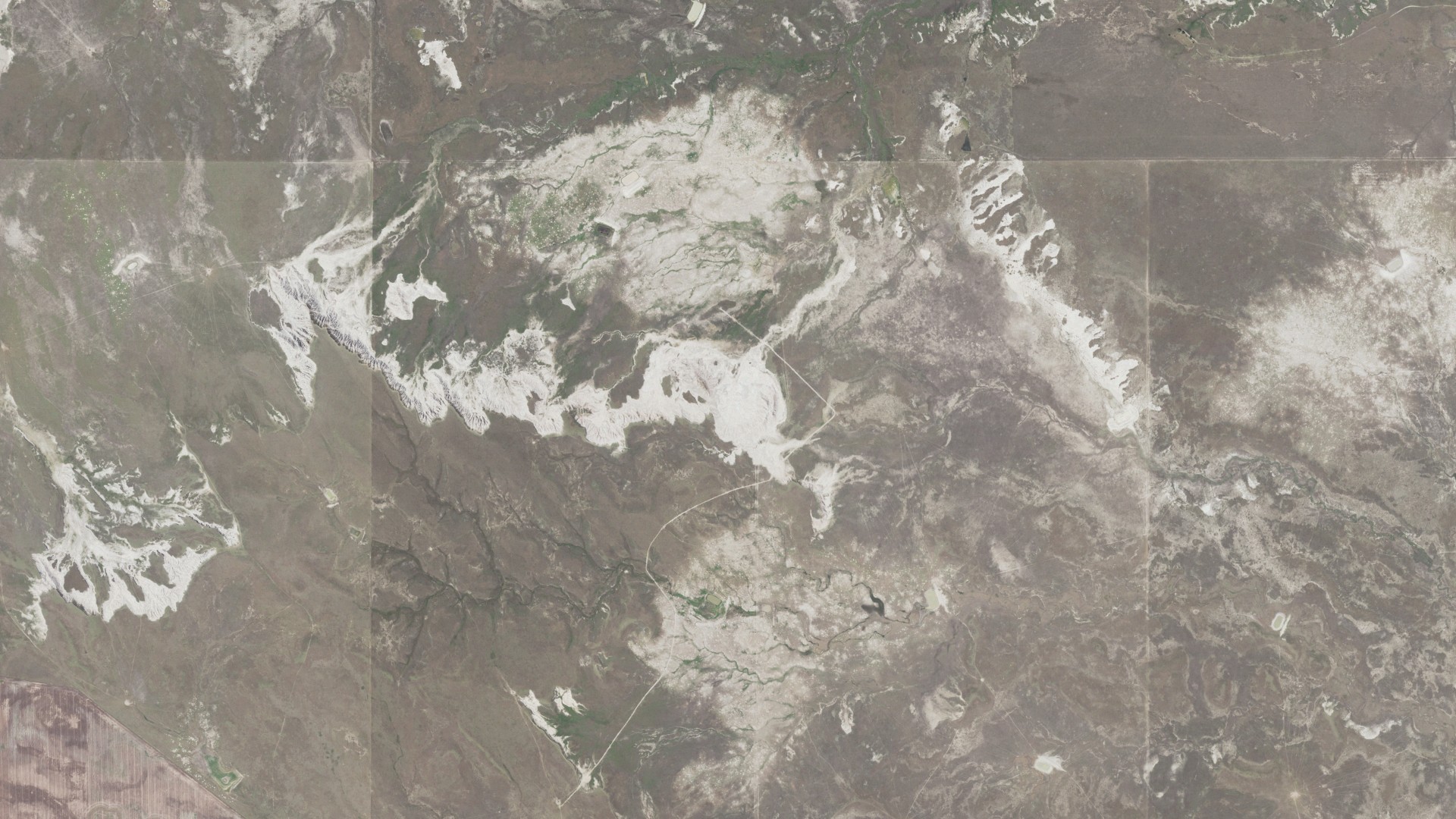 Aerial view of land around Flat Butte, South Dakota