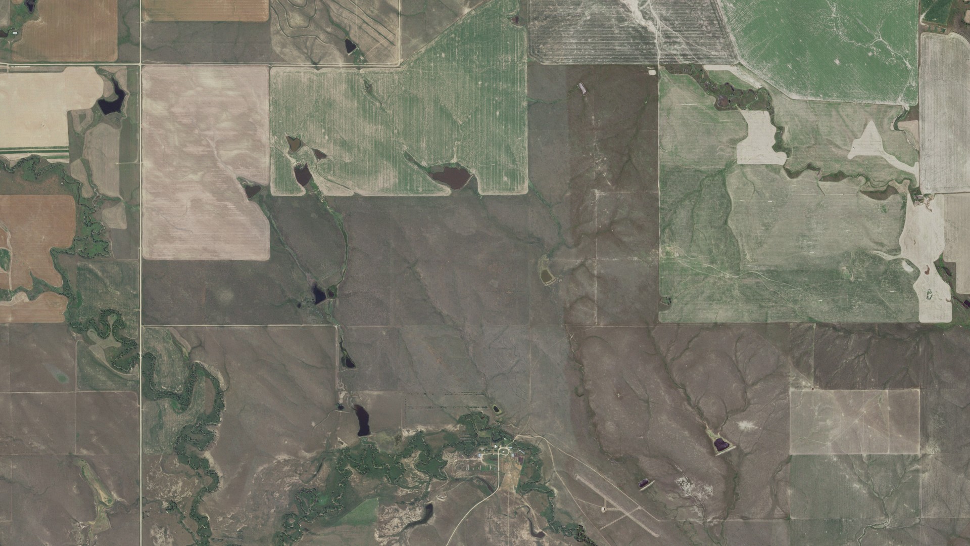 Aerial view of land around Lake Creek, South Dakota