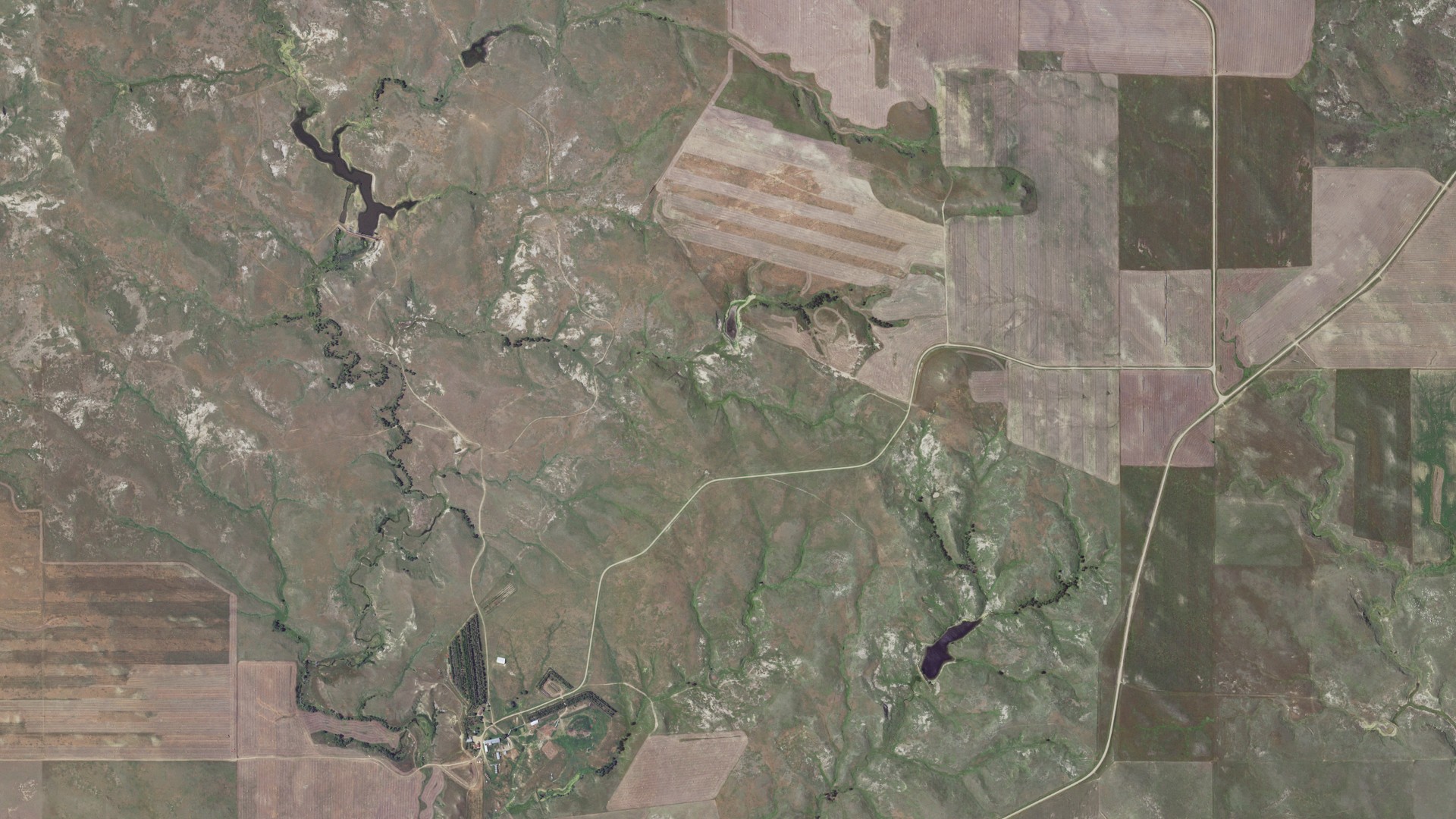 Natural-color aerial photograph of land around Ada, South Dakota