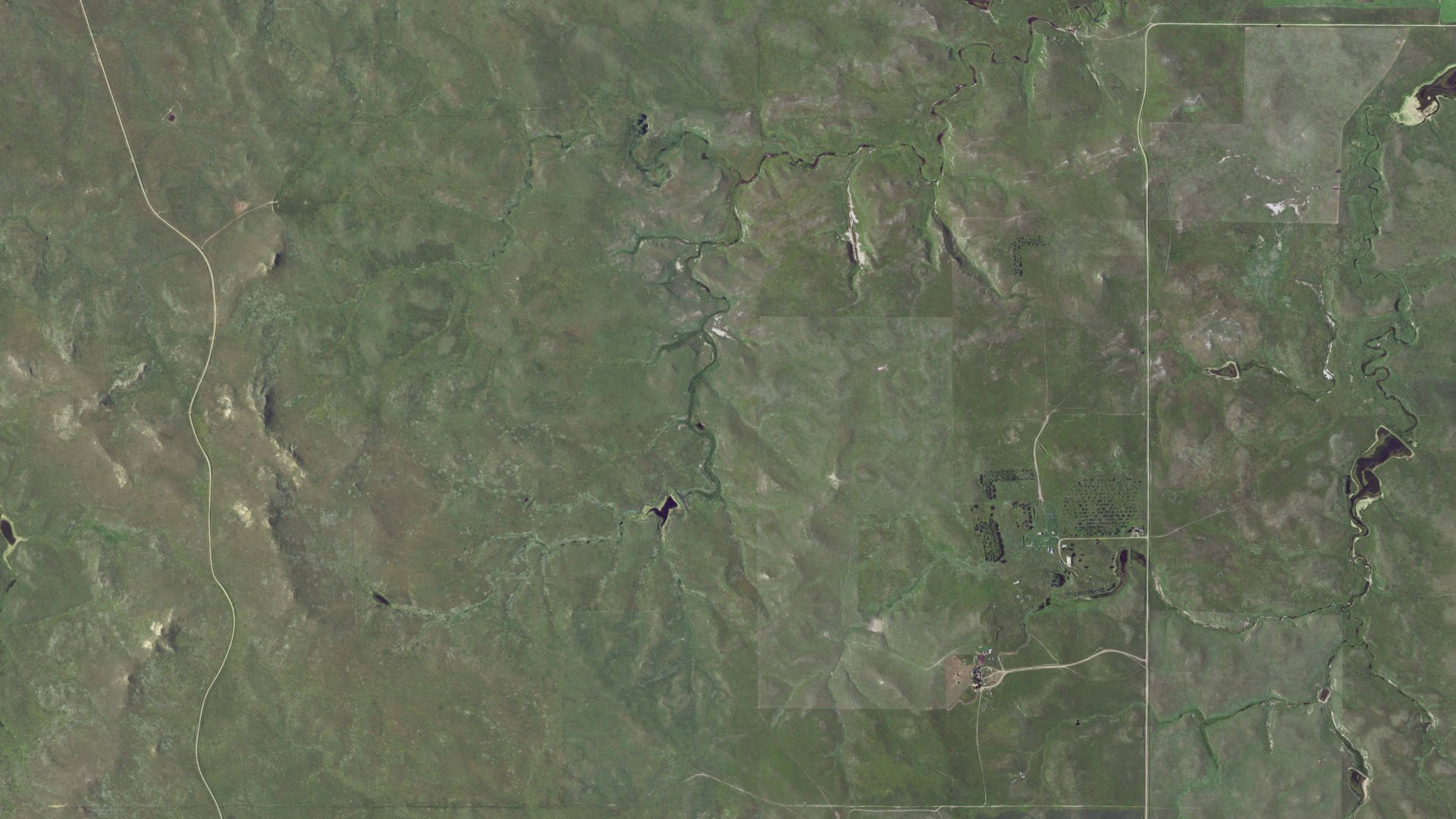 Aerial view of land around Barrett, South Dakota