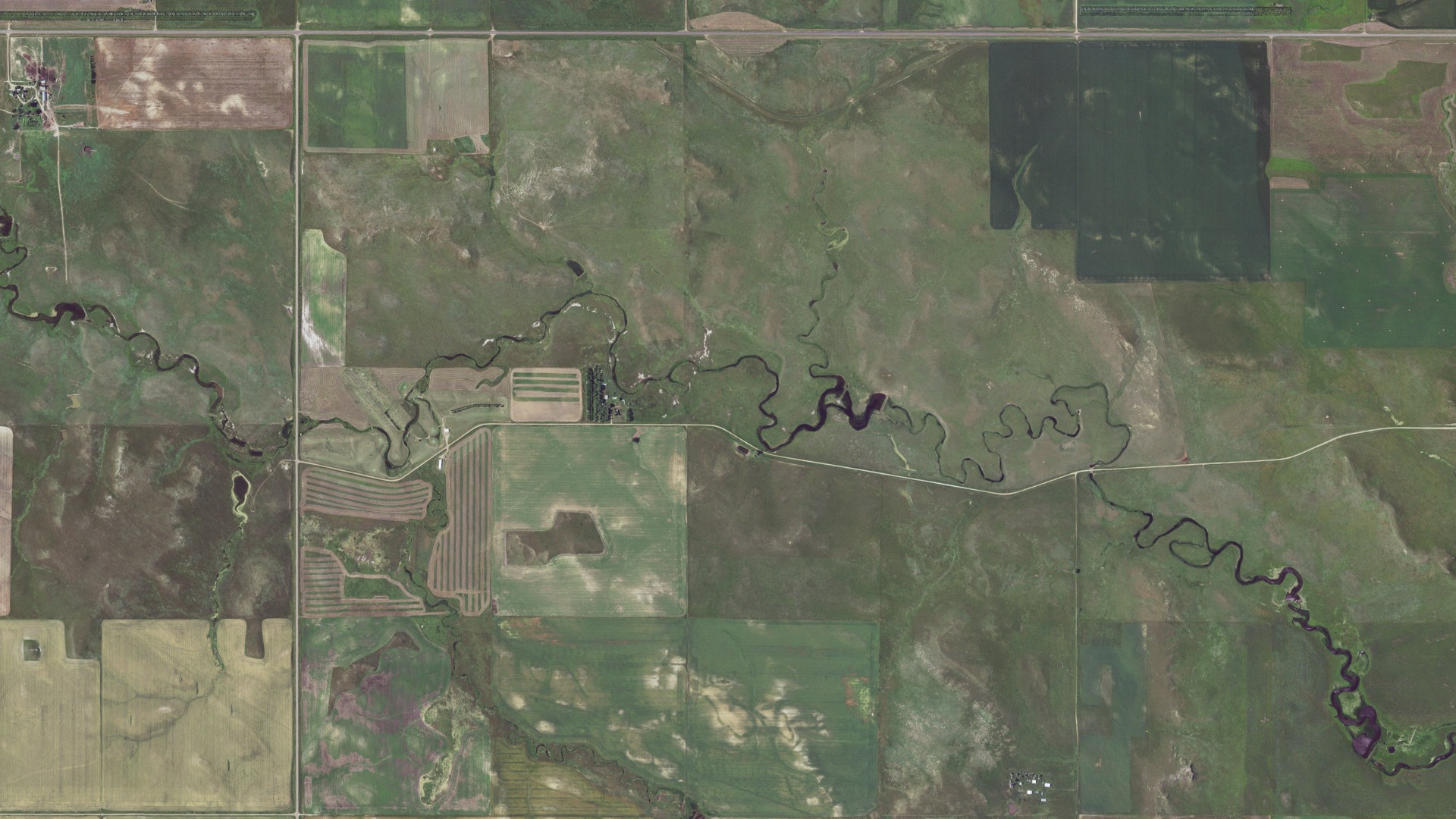 Aerial view of land around Bison, South Dakota