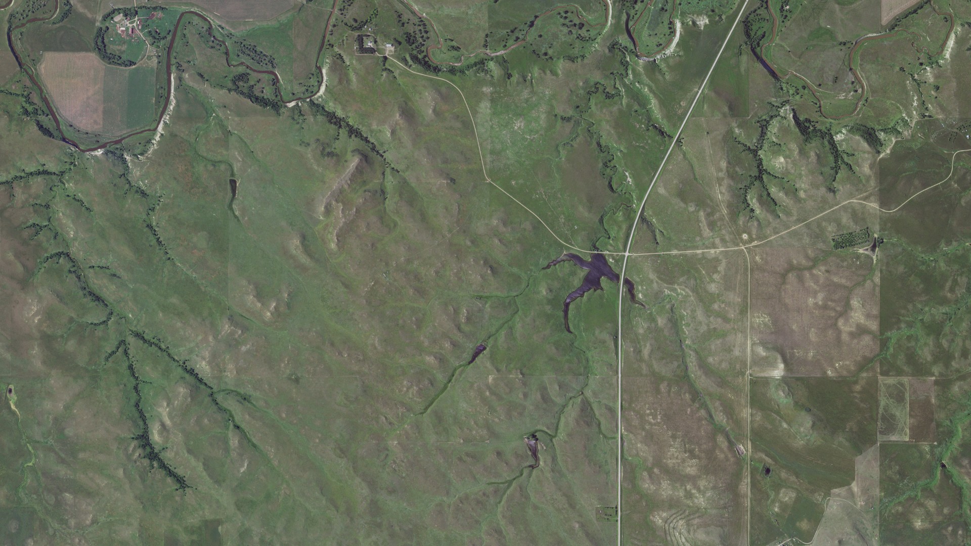 Aerial view of land around Burdick, South Dakota