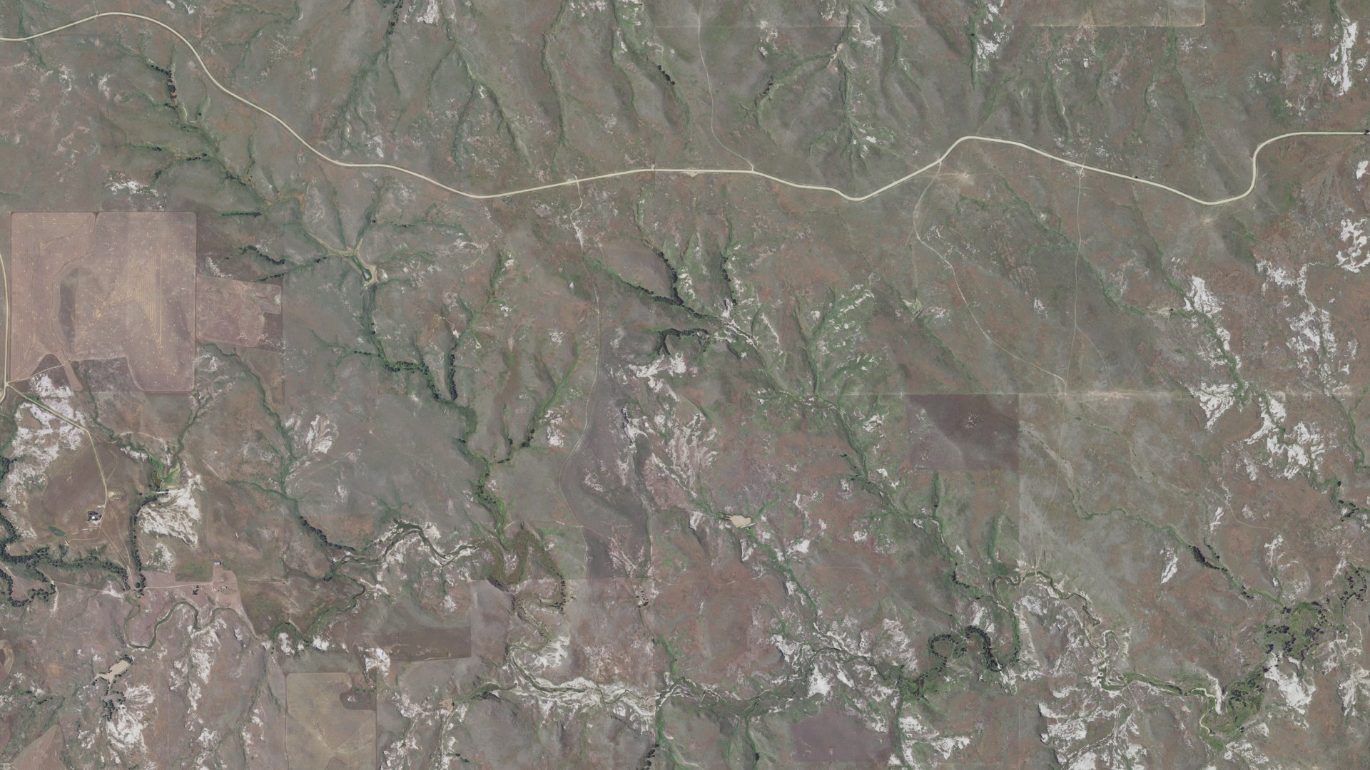 Natural-color aerial photograph of land around Chaudoin, South Dakota